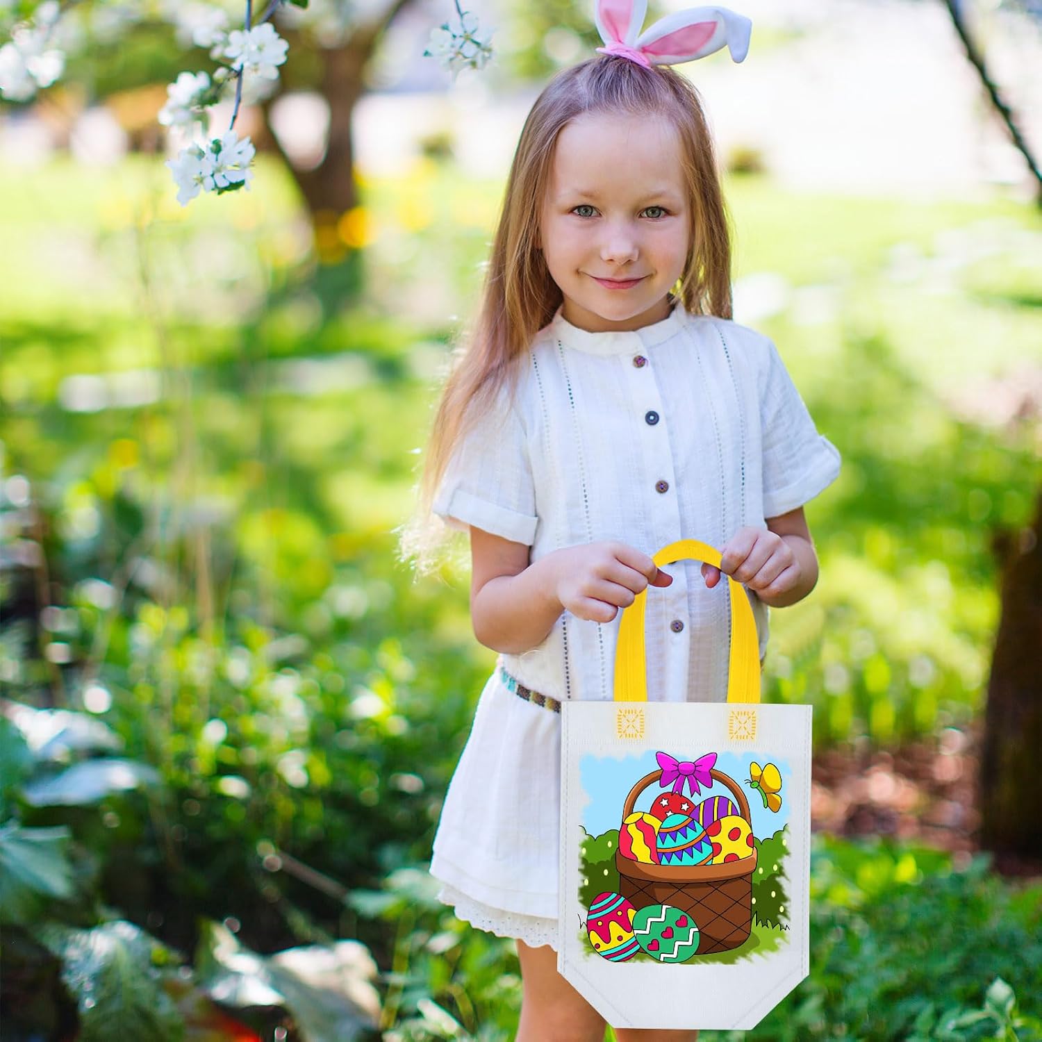 Kacctyen 45pcs Easter Coloring Goodie Bags Color Your Own Graffiti Bags Reusable Art Party Favor for Easter Barnyard Birthday