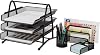 EasyPAG Office Desk Tidy 4 Piece Organiser Set - 3 Tier A4 Filing Tray,Pen Pot,Sticky Note Holder,Letter Sorter Rack,Black