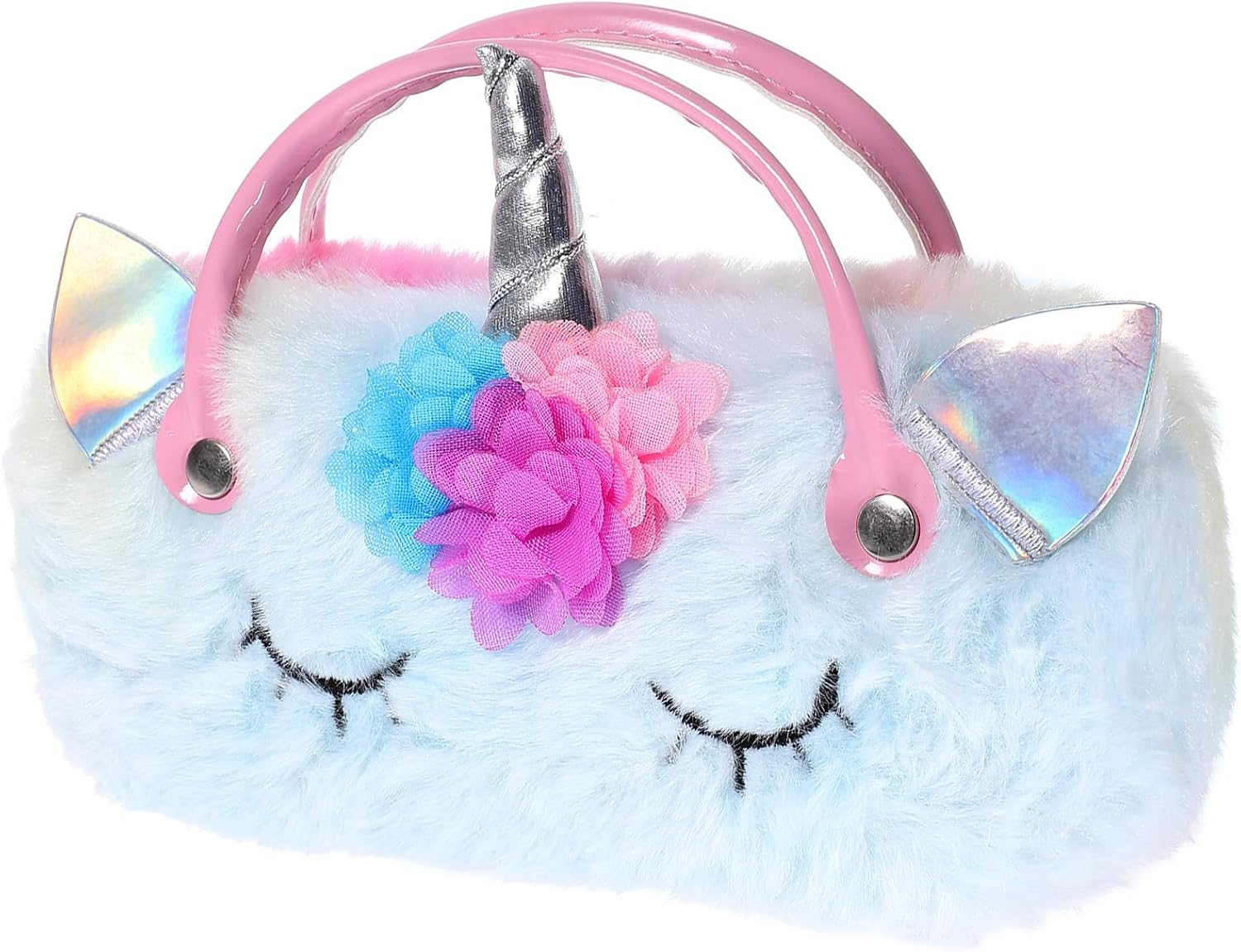 Portable Plush Unicorn Eyeglass Case with Handle, Cartoon Design ’ Travel Glasses Organizer, Handheld Anti-crush Sunglasses Pouch for Outdoor Use