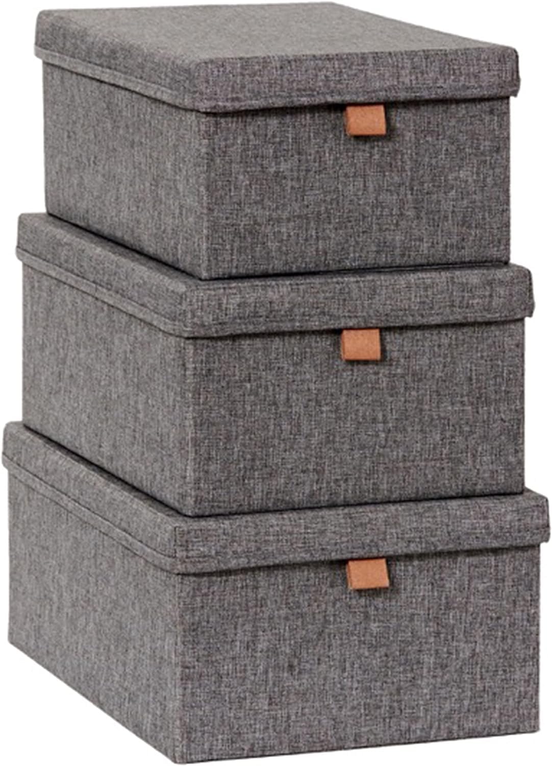 LOVE IT STORE IT Premium Storage Box with Lid Fabric - Set of 3 Linen - Baskets Reinforced with Cardboard - Grey - Various Sizes