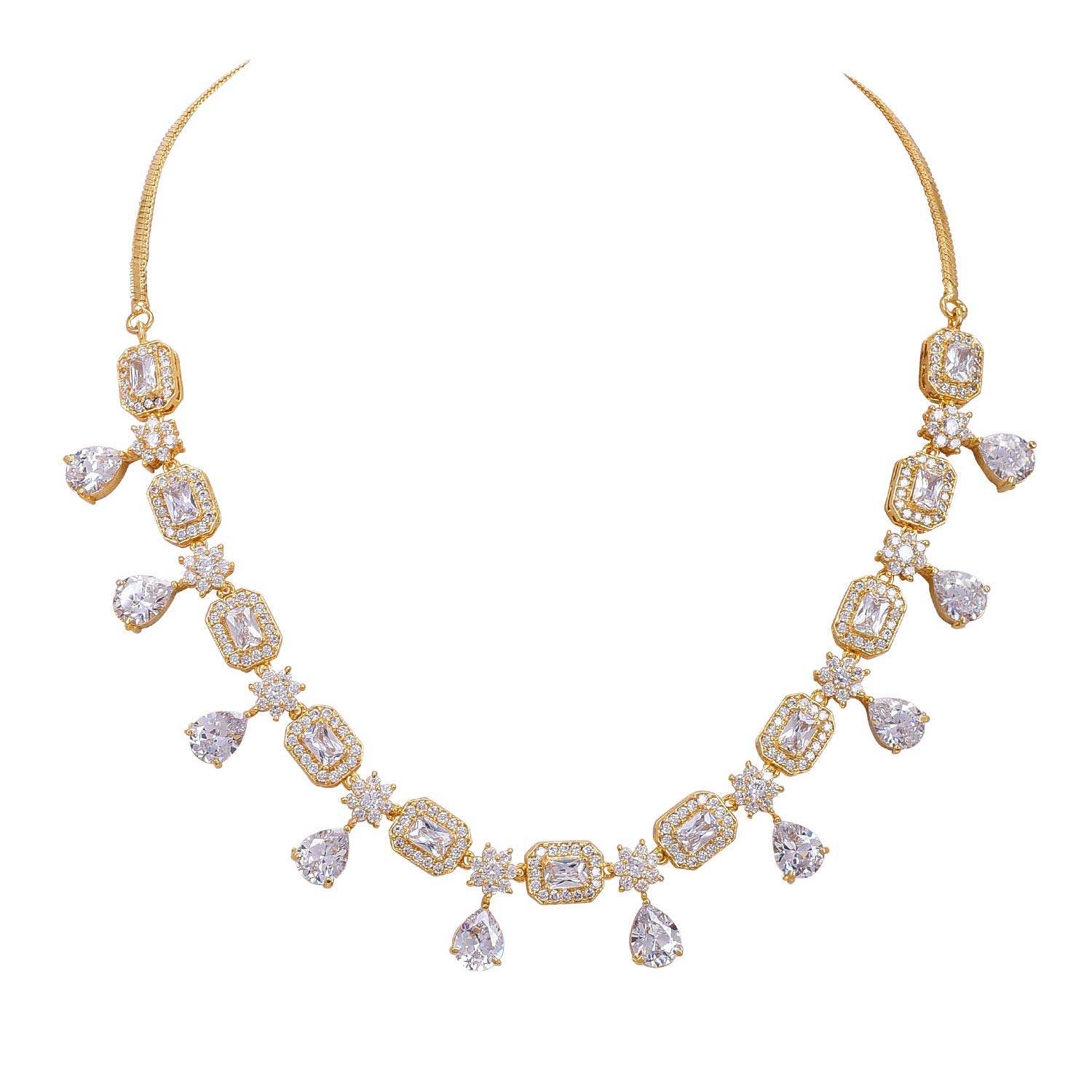 Ratnavali Jewels Set di gioielli con collana e orecchini pendenti in zirconia cubica, per matrimonio, stile Bollywood, stile indiano