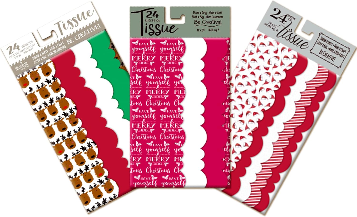Santa's Workshop Christmas Tissue Paper Collection, Exclusive Scalloped Edge, 72 Sheets Each 19 x 25, Patterns and Solids
