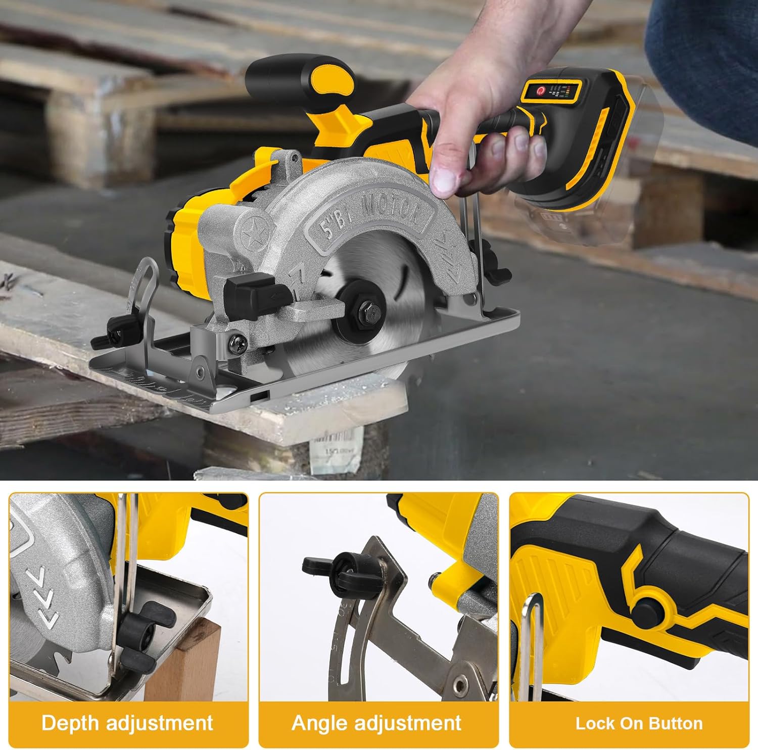 5 Inch Cordless Circular Saw for Dewalt 20V Battery (No Battery), Power Wood Saw with Brushless Motor, 0-45° Cutting Bevel, Max Cutting Depth 1.6"(90°), 1.28"(45°), Idea for Wood, Plastic, Soft Metal