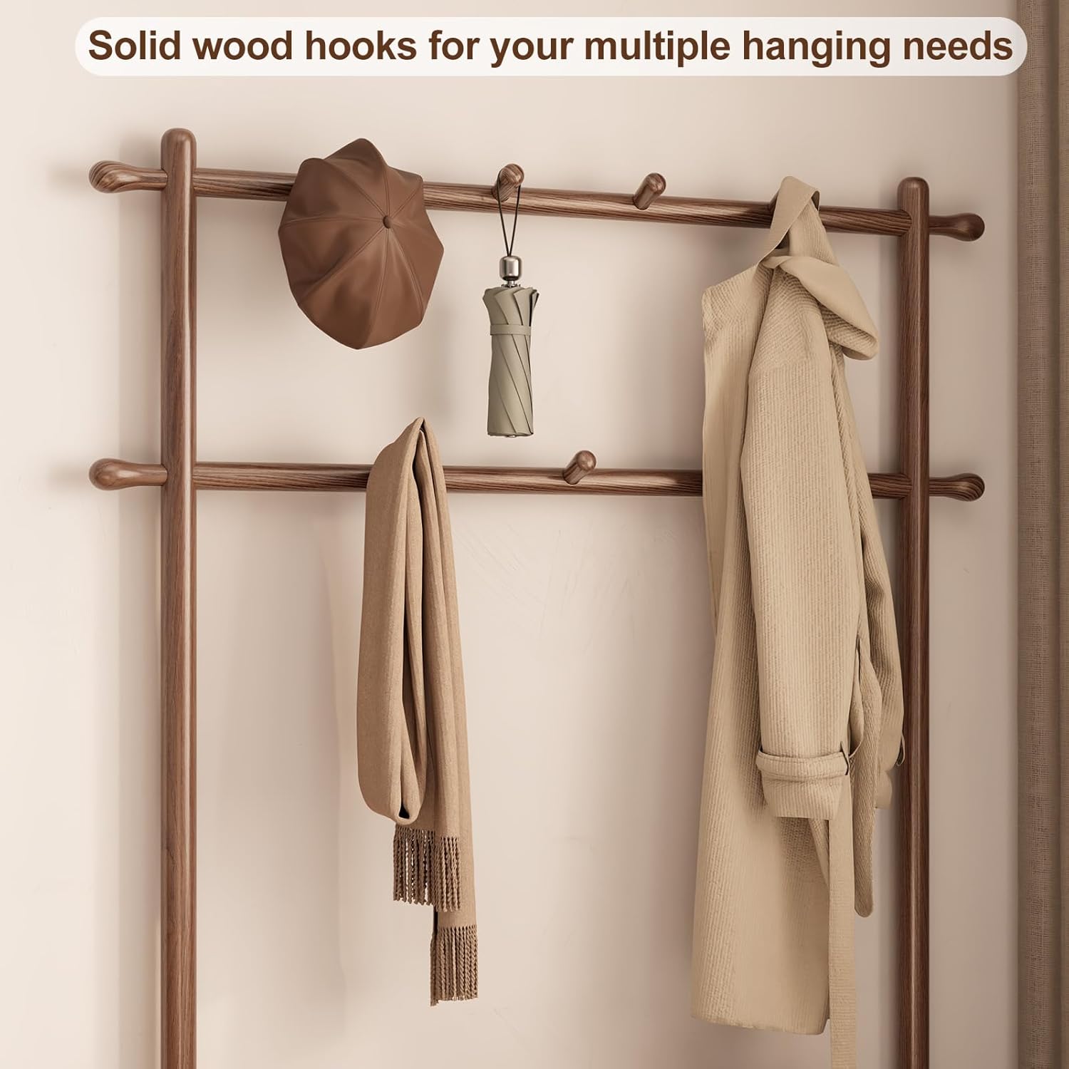 AQIMUELE Coat Rack with Shoe Storage, Wooden Hall Tree with Bench, 11 Hooks and 2-Tier Storage Shelves, 3-in-1, Entryway Bench with Coat Rack (39.3"-Walnut)