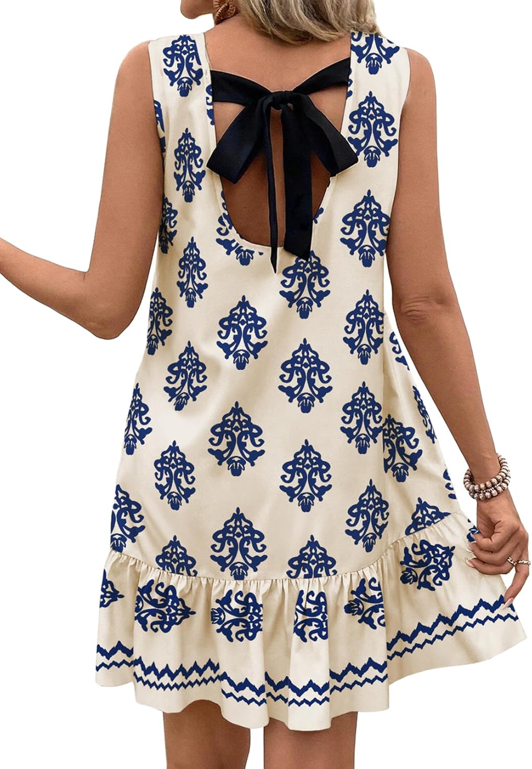 BLENCOT Womens Boho Dress Sleeveless Ruffle Mini Summer Vacation Casual Dresses