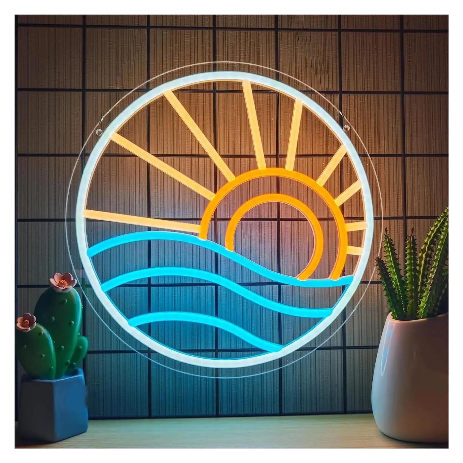 LEMST Sign Lamp Sunset Neon Sign USB Powered LED Light Dimmable for Beach Party Bar Restaurant Gaming Room Bedroom Aesthetic Decor 32cmx32cm/12.6inx12.6in