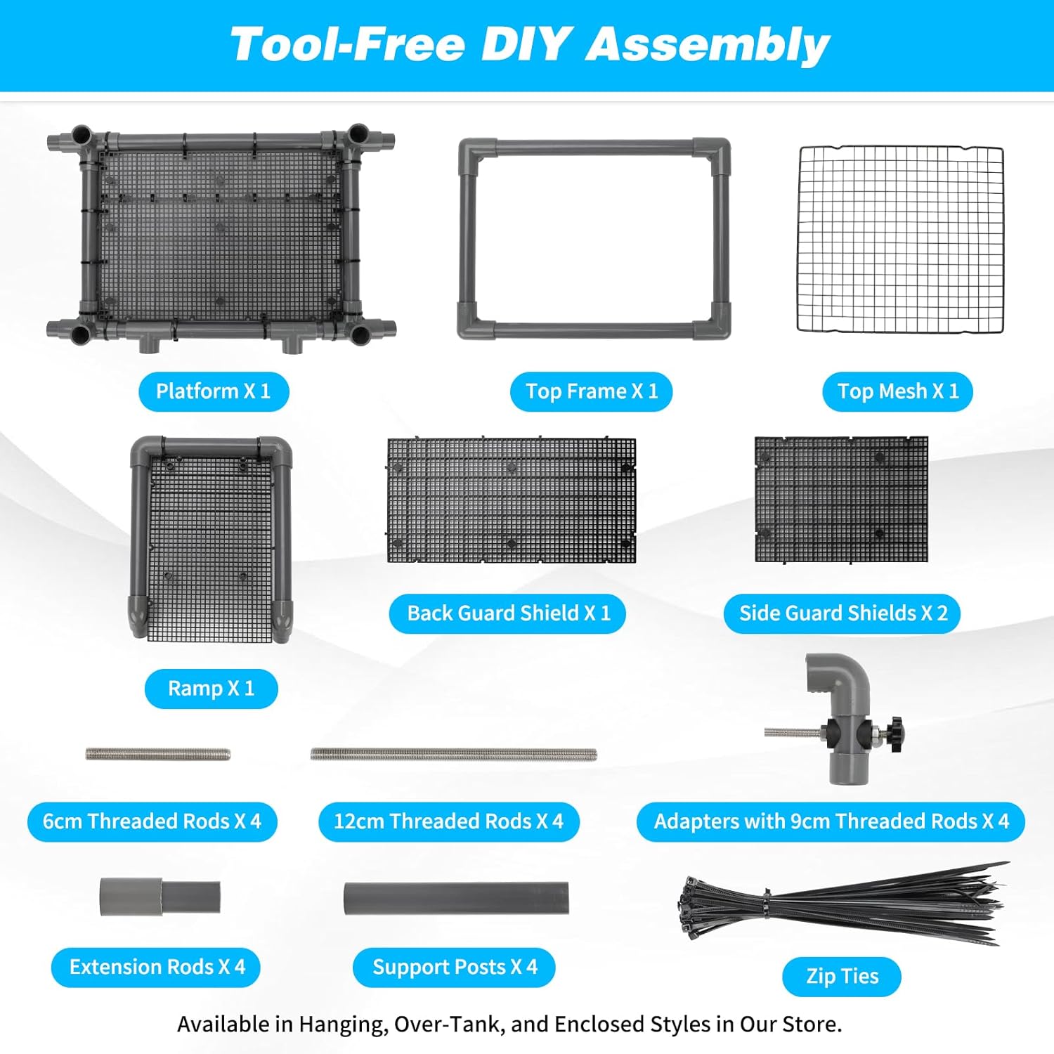 SKARUS Extra Large Turtle Basking Platform for 40-90 Gallon Tanks(10.6"-20.5" Width), Over-Tank Suspended Dock, Heat-Resistant Top, Scratch-Free Mounts & Anti-Escape Metal Mesh