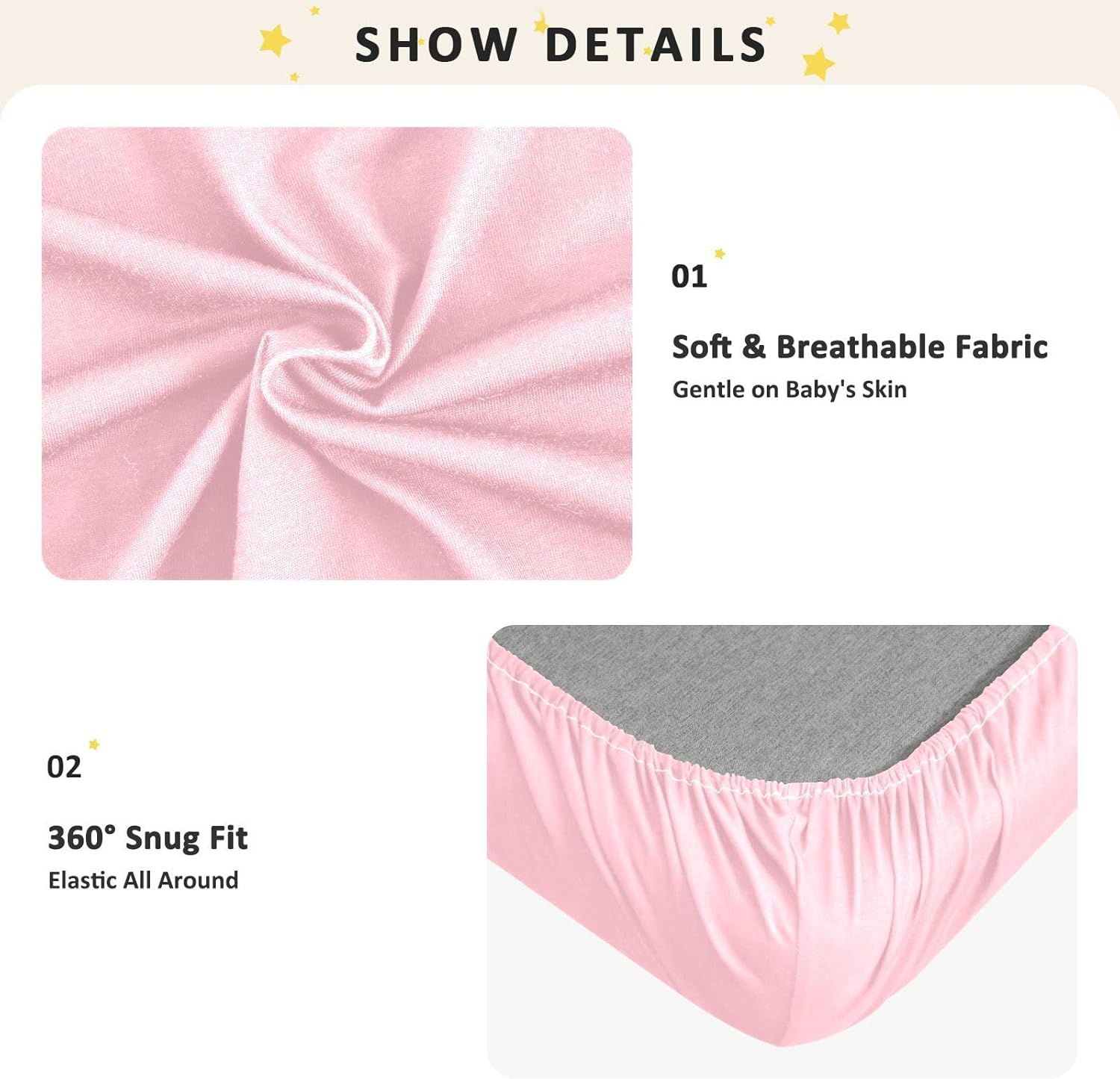 Blush Baby Crib Sheets Cotton Baby Playard Sheet Soft Stretchy Children Crib Sheet, 1 Pack