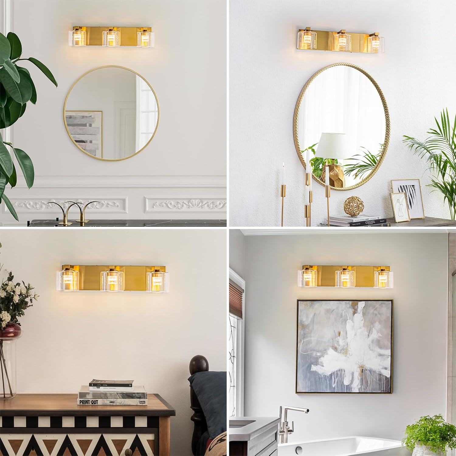 Bathroom LED Vanity Light Fixture, 5 Color Temperature Adjustment, Bathroom Lighting fixtures Over Mirror, Hallway, Living Room (Brass, 3-Light)
