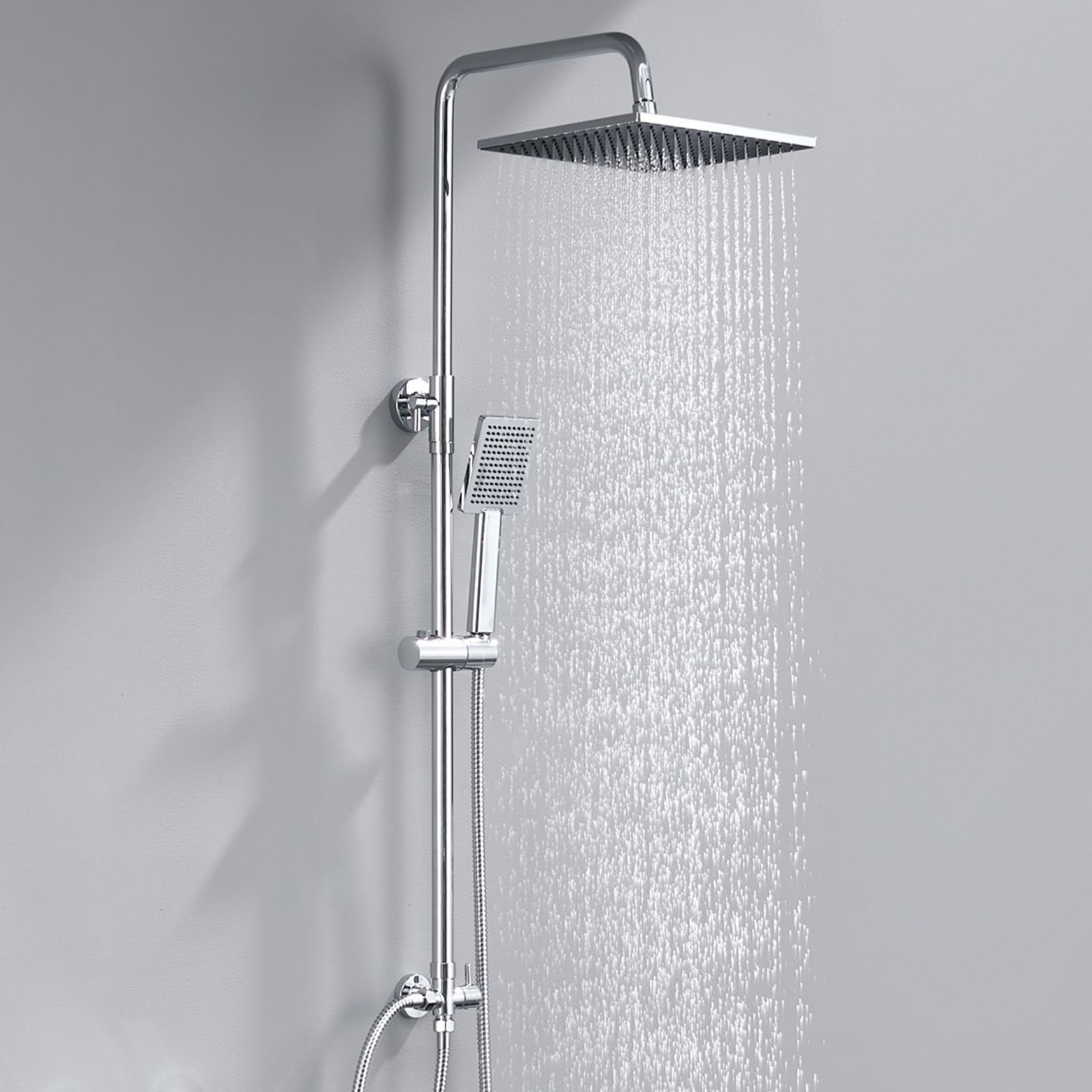 Auralum Regendusche ohne Armatur, Duschgarnitur mit Regendusche Quadratischer Duschkopf 25cmx25cm, Regenwalddusche Höhenverstellbar Duschstange von 74-109cm, Edelstahl Regendusche ohne Duscharmatur