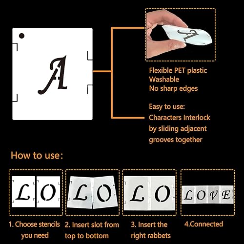 Miniatura 3 de Mossdecal Plantillas de letras de plástico reutilizable de 2 pulgadas, 70 plantillas de símbolos numéricos del alfabeto para pintar en madera,