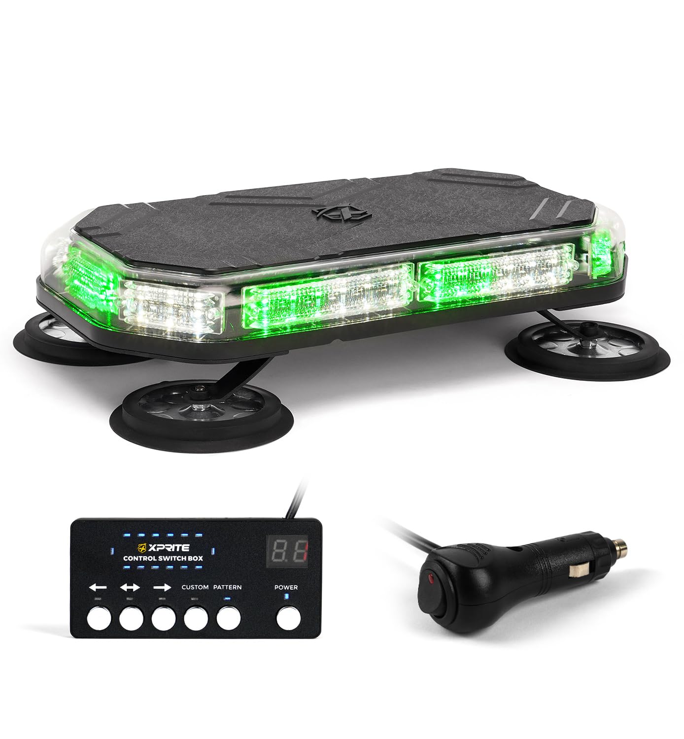 Xprite 42 LED Rooftop Strobe Light, High Visibility Emergency Hazard Warning Flashing Light Bar w/Control Panel for Construction Vehicles Towing Work Trucks Plows Pickup-White Green