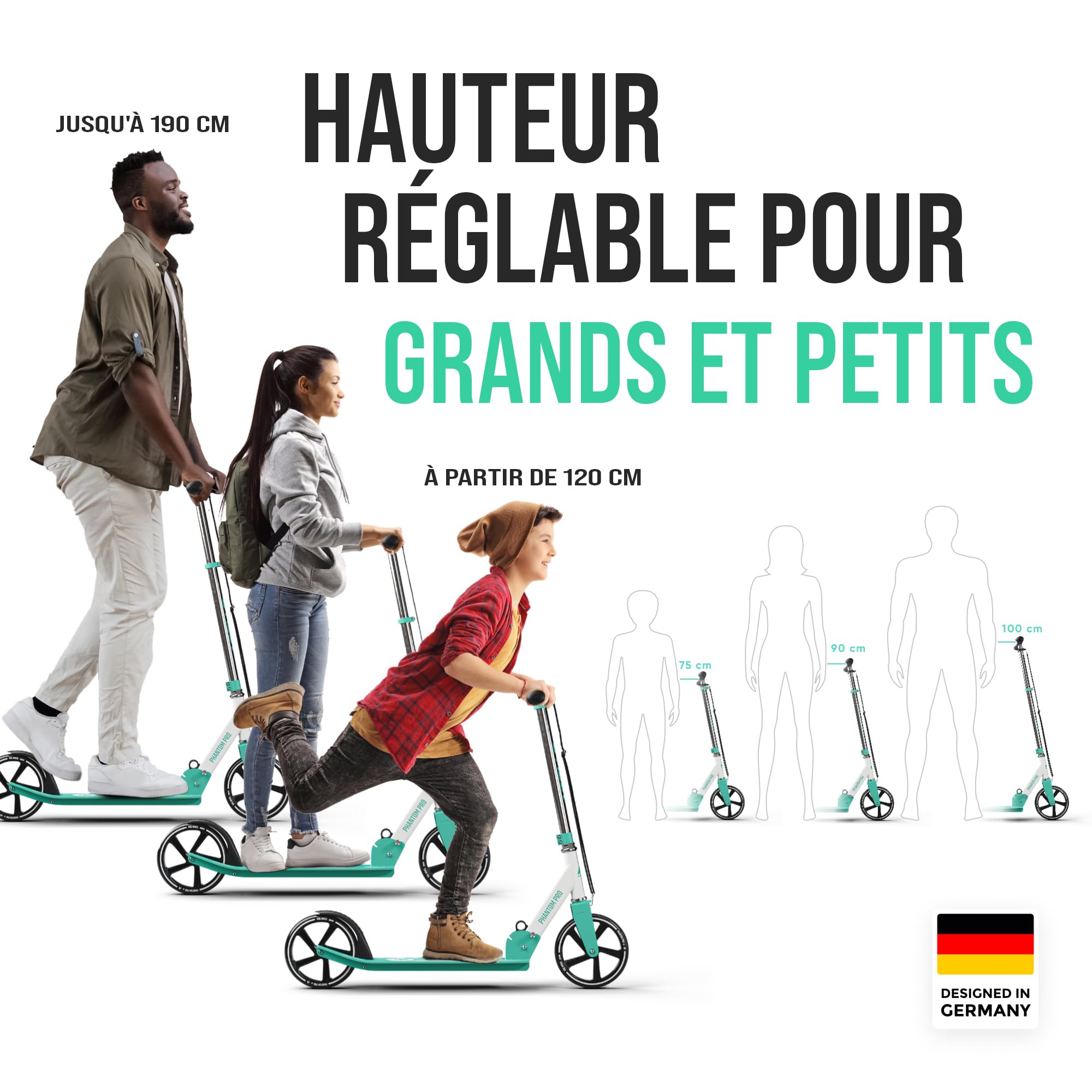 Apollo Trotinette aux Roues XXL - 200mm - Trotinette Freestyle de Ville Phantom Pro - City Scooter Pliable et à Hauteur Ajustable pour Adultes et Enfants