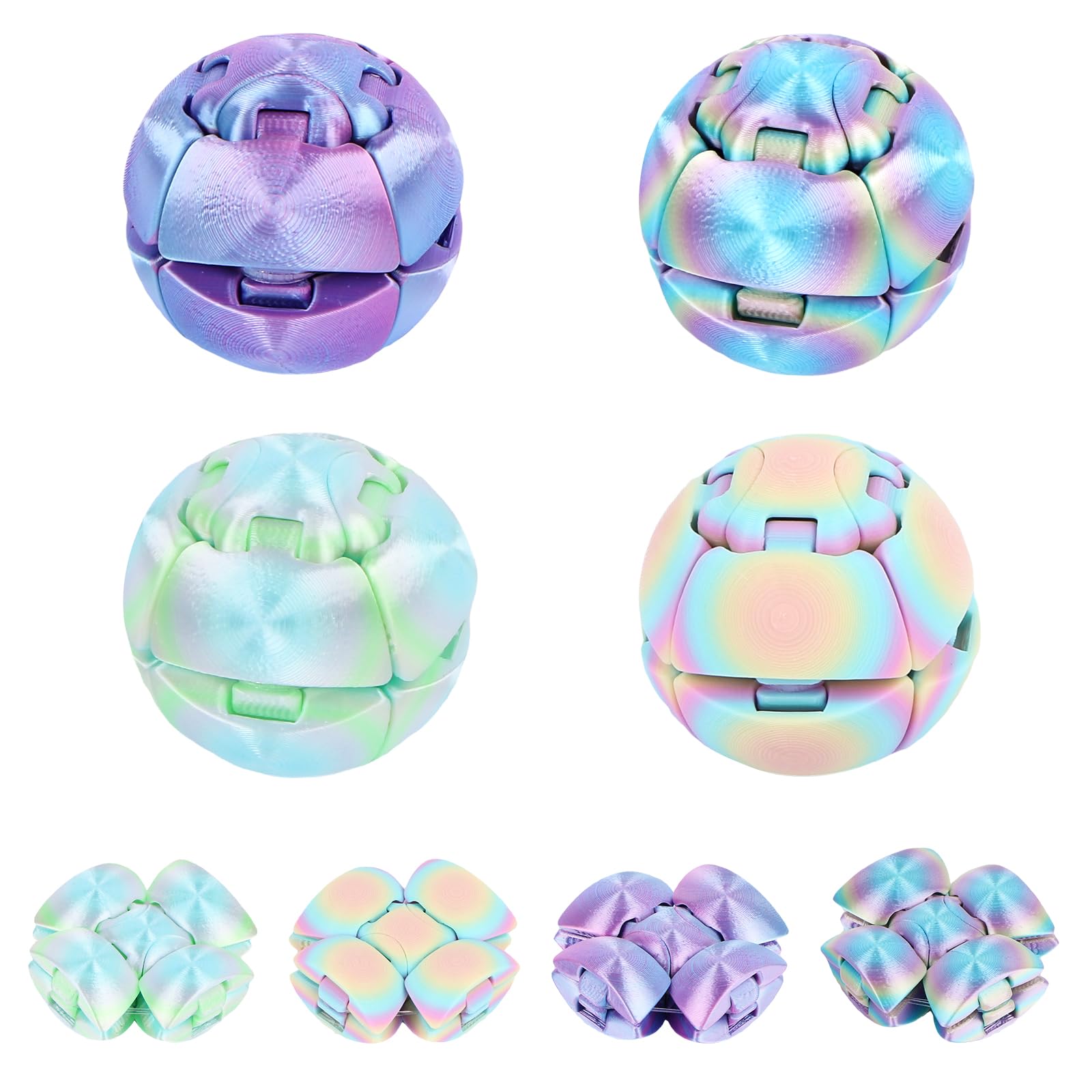 LALASTYLE 4Pcs 3D Printed Gear Sphere Set, Squeezable Spinning Gear Ball Fidget Toy, Whirling Wonder Gear Balls for Stress Relief, Handheld Sensory Desk Toy for Home Office