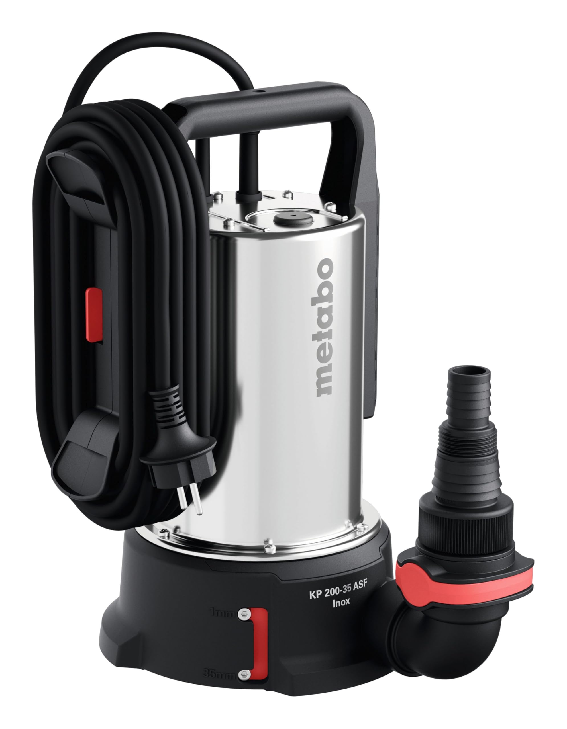 metabo Kombi‑Tauchpumpe KP 200‑35 ASF Inox - 620 W, 20.000 l/h, flachabsaugend bis 1 mm, Partikel bis 35 mm - Klar‑ & Schmutzwasser, elektronischer Schwimmerschalter, Edelstahlgehäuse, Quick‑Anschluss