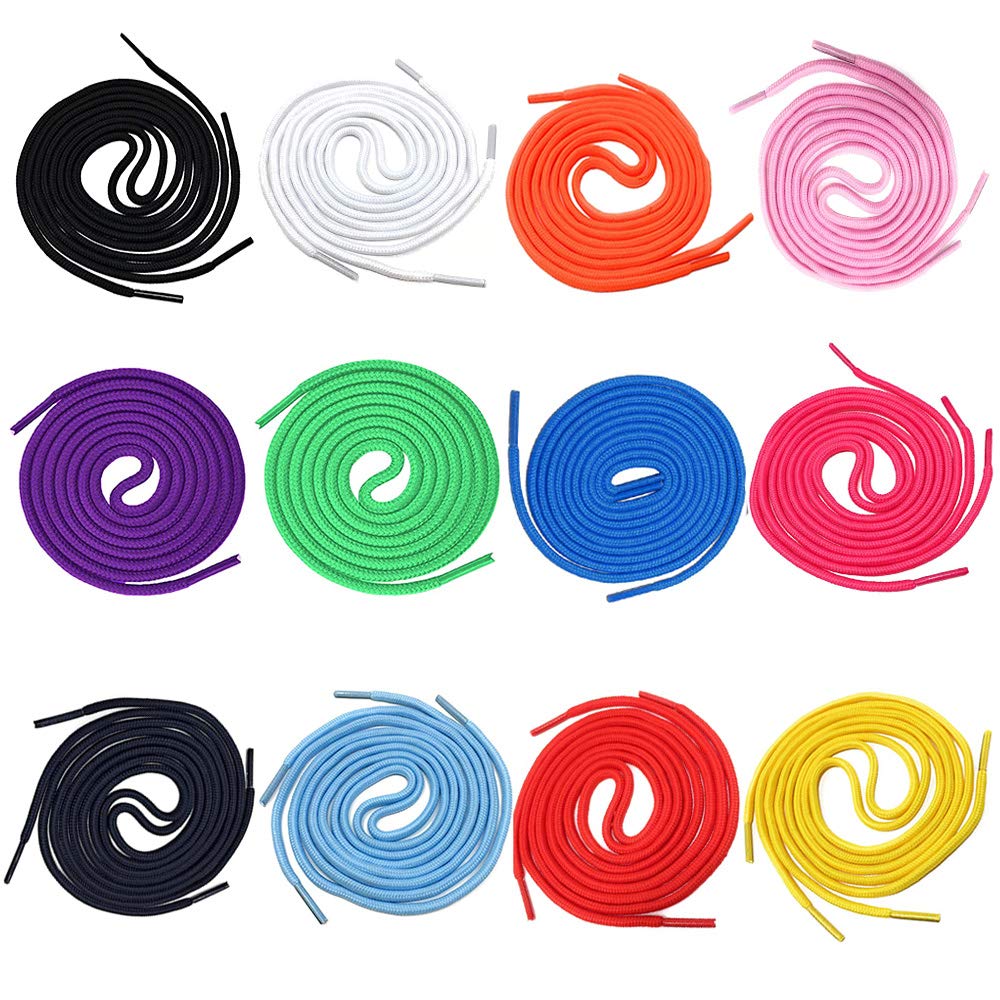 BenatonBless 24 Pieces Coloured Laces, Colored Round Shoelace, Coloured Round Laces, for Sneakers, Skate Shoes, Boots, Running Training Shoes, Sport Shoelaces(12 Colors)