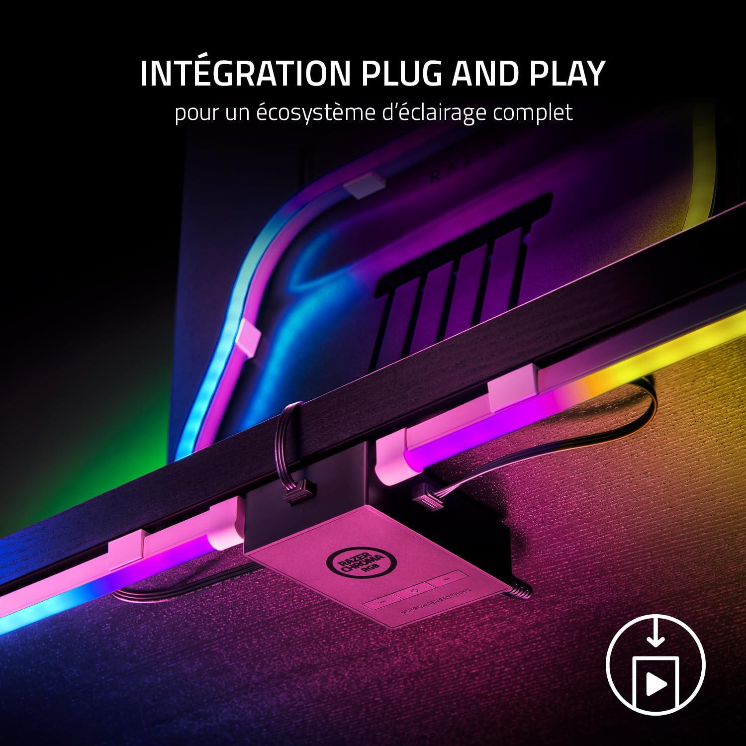 Razer Bandes Lumineuses - Avec Chroma RGB (3 Rubans, 1x100 cm, 2x50 cm; 120 LED Individuelles, Razer HyperSpeed Wireless et Bluetooth, Contrôleur ARGB Sans-fil)