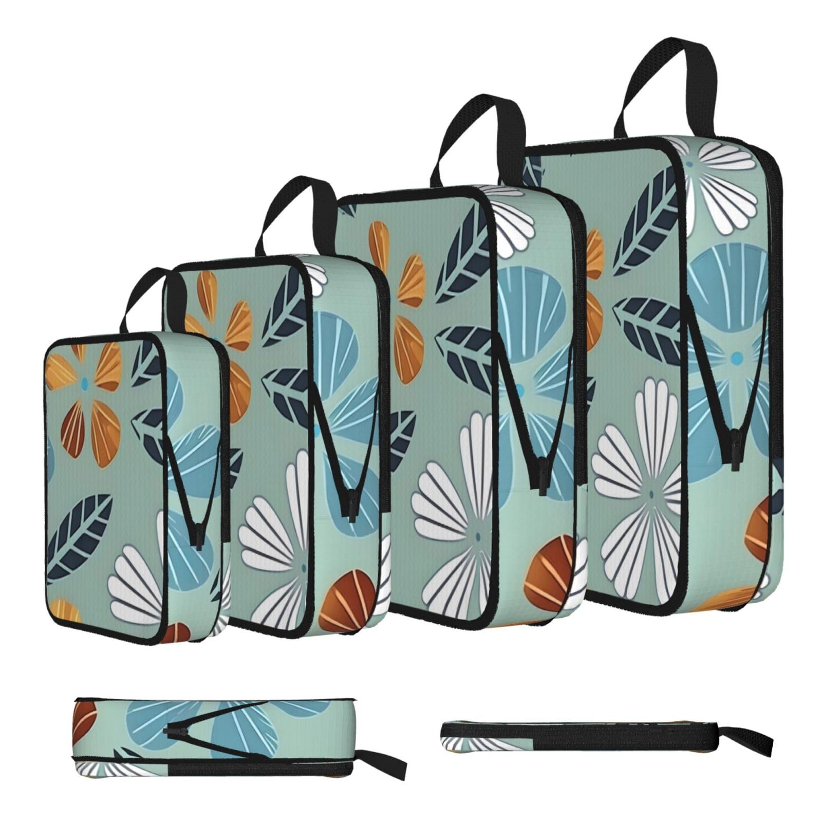 Sxzvvbn Black Light Coloured Floral Compression Packing Cubes 4 Piece Set