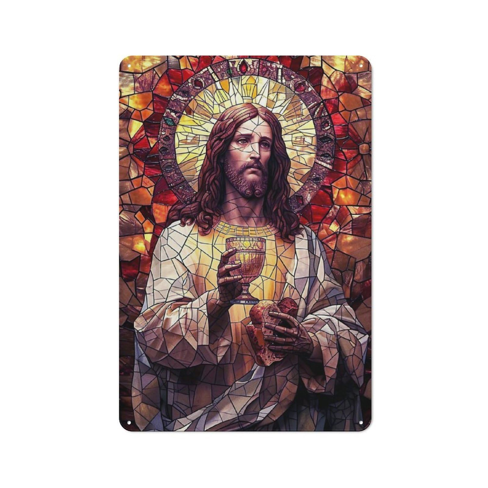 Junmoney Mosaic Jesus Kitchen Metal Sign With Design 30X20cm, Cosy Kitchen Wall Decor For Coffee Bar, Kitchen, Bistro Or Tea Corner