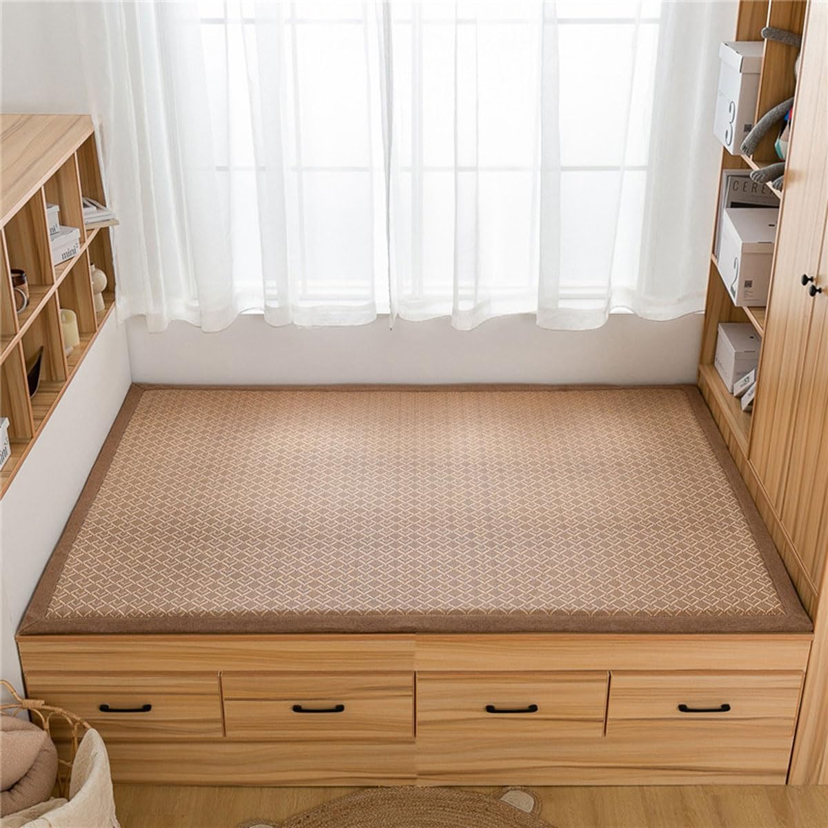 Single tree forest Large Area Rug, 2cm Thick Kids Carpet-Brown Plaid-120 * 150cm