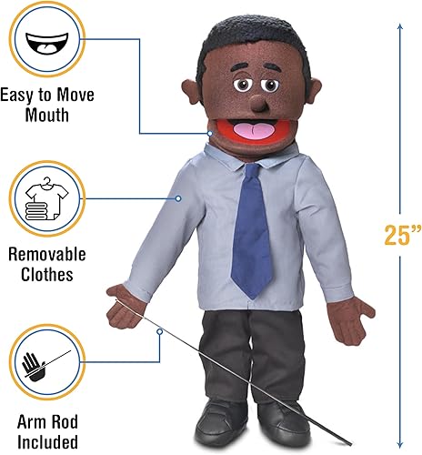 Miniatura 3 de Calvino de 25 pulgadas, papá negro/hombre de negocios, cuerpo completo, marioneta estilo ventrílocuo