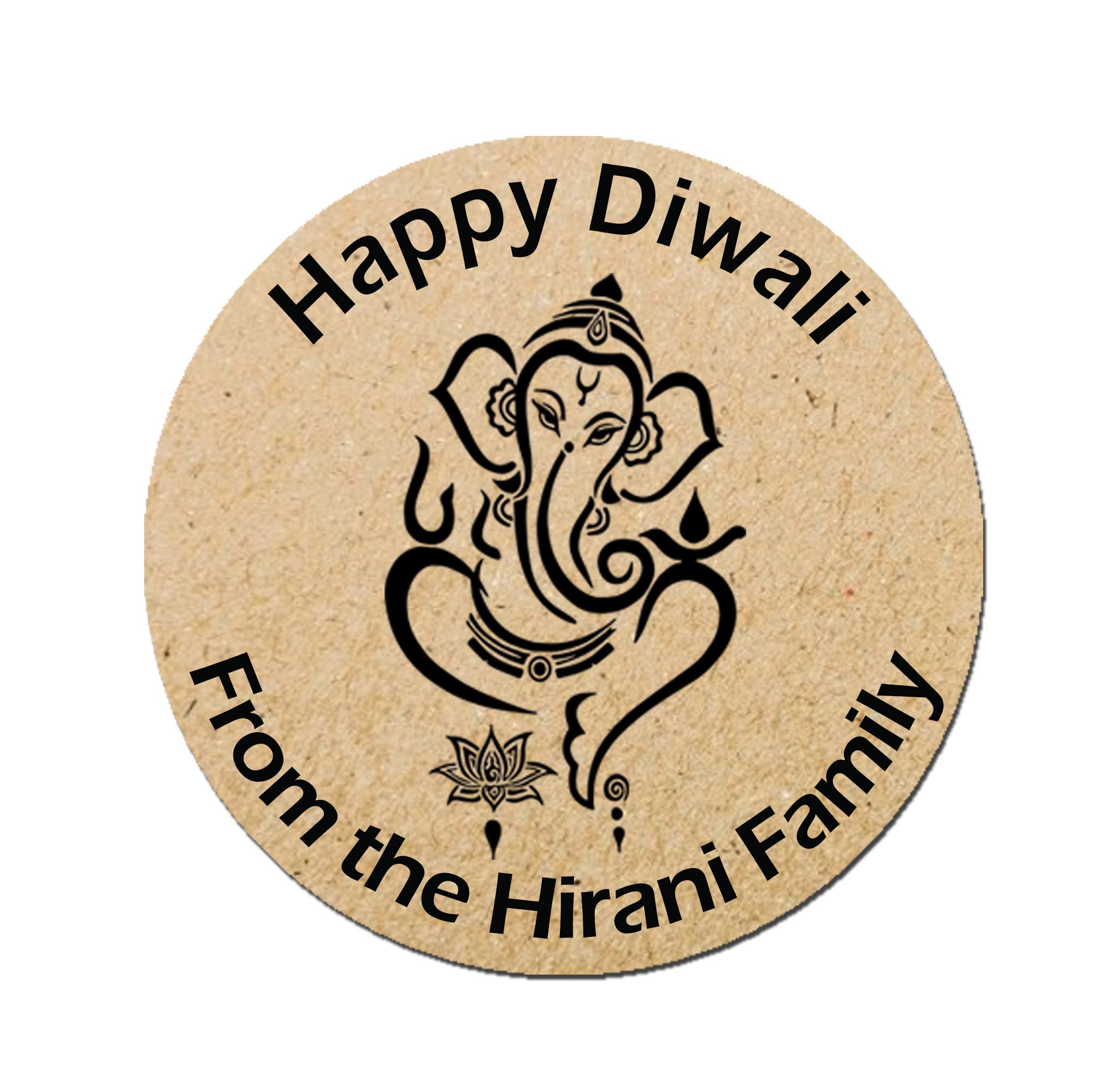 Treasured Forever Personalised Diwali Stickers/Divali Celebration Gift Paisley D1-35 Stickers Labels - Kraft Ganesh Style - (Design 3)