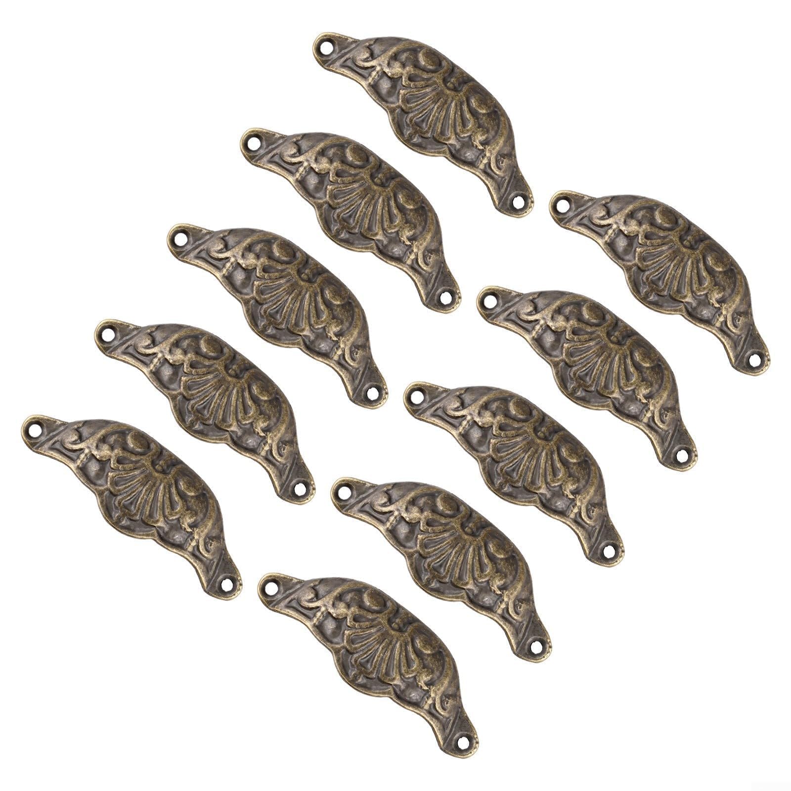 Elchuiaby 10 PCS Antique Brass Cup Pull Handles Shell Shape Cabinet Knobs Vintage Drawer Pulls with Mounting Screws for Kitchen Furniture