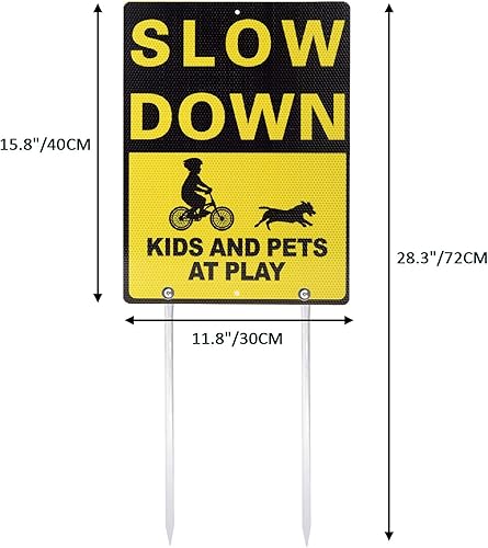 Miniatura 6 de Kichwit Letrero de aluminio de doble cara para niños y mascotas en juego para calle del vecindario, 15.8 x 11.8 pulgadas, letrero de metal