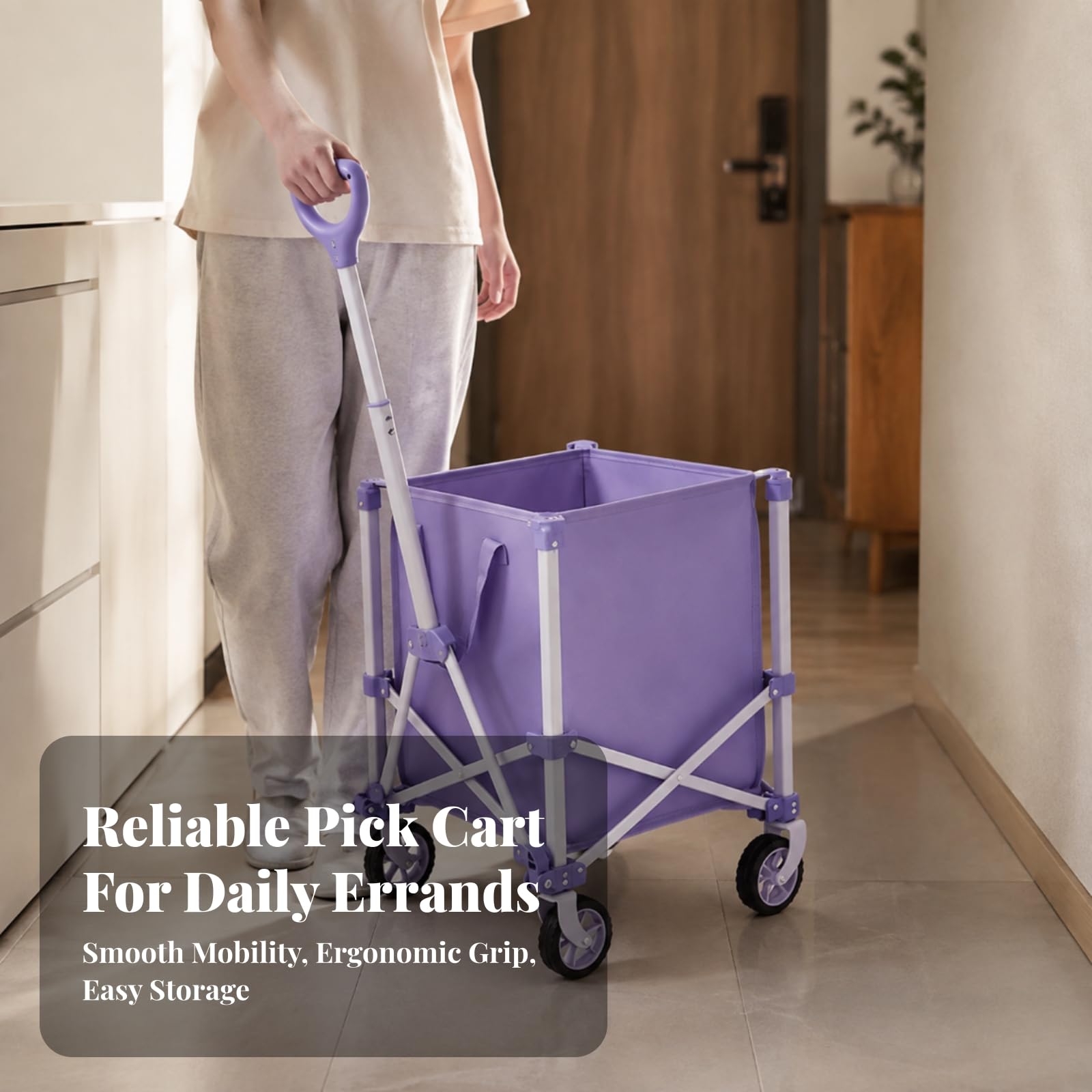 perfk Utilitario con Bolsa la Extraíble Carrito para Recados Plegable Portátil Vagoneta Carga con Mango Ajustable para Apartamentos, Amarillo
