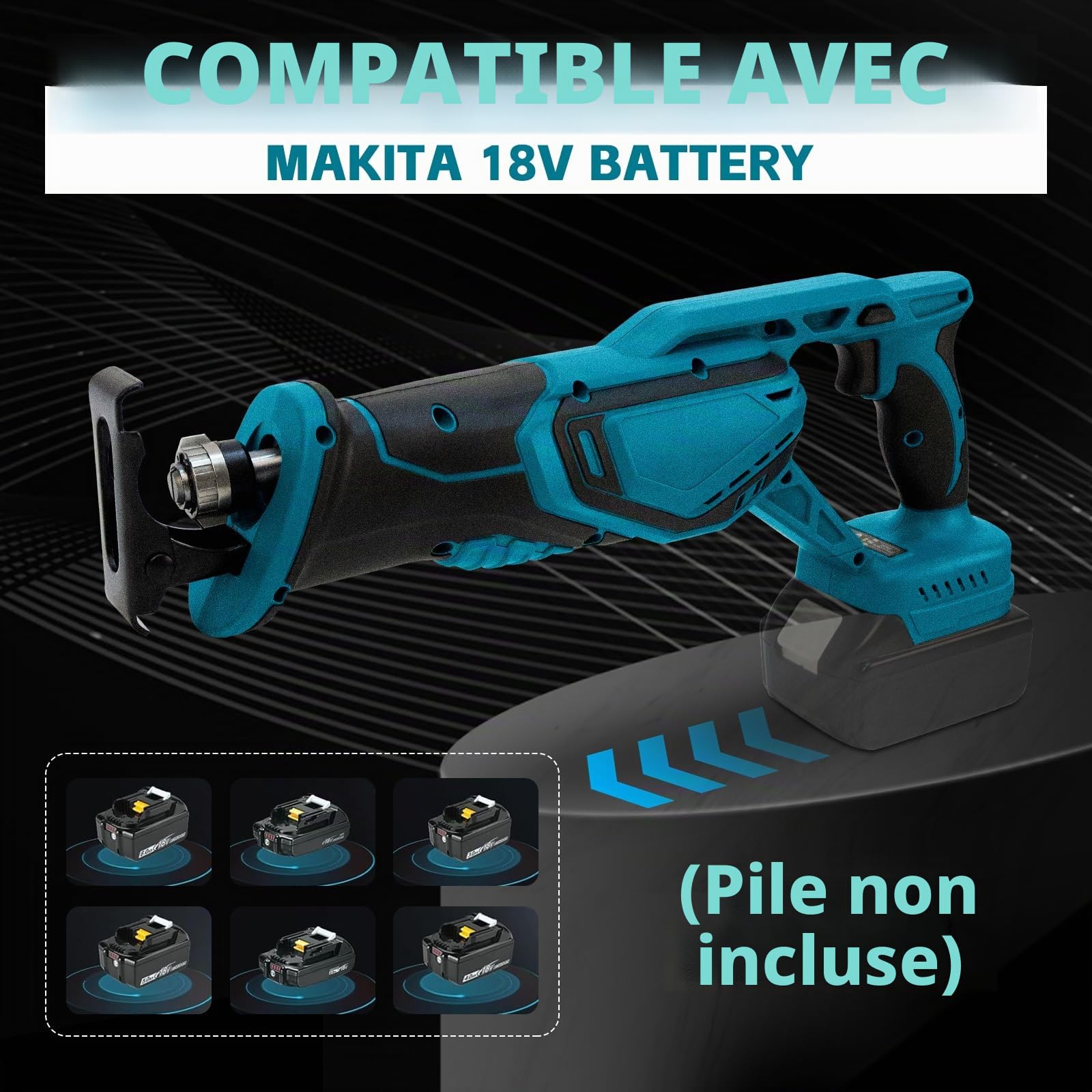 Scie Sabre Sans Fil Compatible avec Makita 18V, Scie Alternative Sans Fil pour Scier le Bois/Acier avec 4x Lames de Scie Alternative,Lunettes de Sécurité et Gants (Sans Batterie et Chargeur)