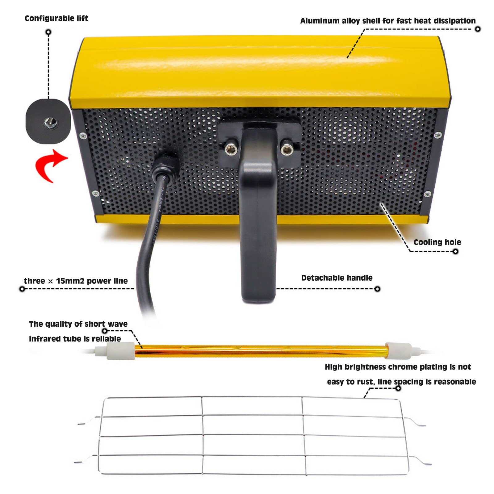 Lampa Utwardzająca, 2000W Lampa Na Podczerwień Do Utwardzania Farby Suszenia Gorąca Suszarka Farb Grzewcza Podgrzewacz Światło Krótkofalowa Kabina Z Farbą W Sprayu