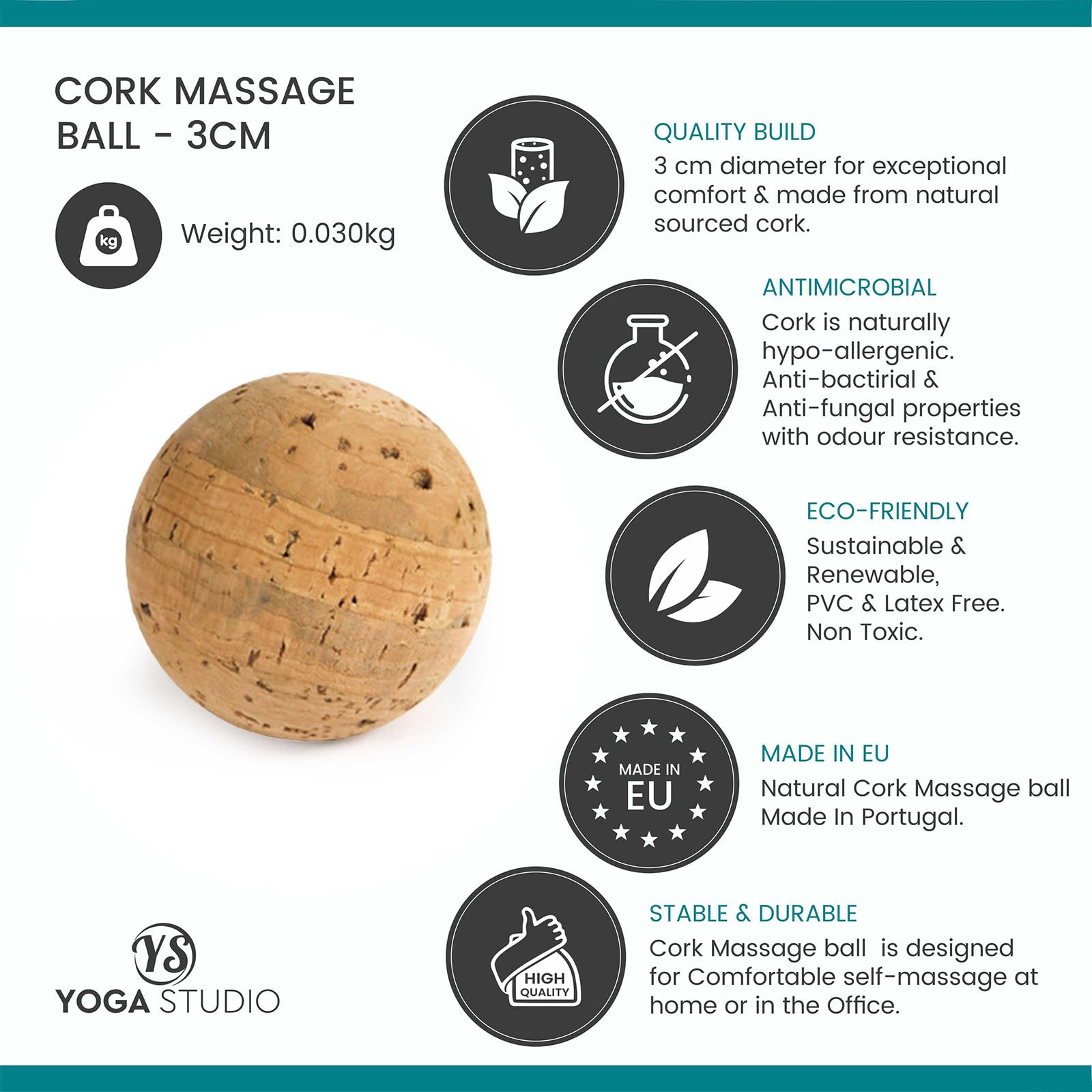 Yoga Ball A Doppia Sfera In Sughero Naturale 12x6 Cm – Per Massaggio Miofasciale, Trigger Point, Fisioterapia E Pilates, Leggera 85 G, Ecologica