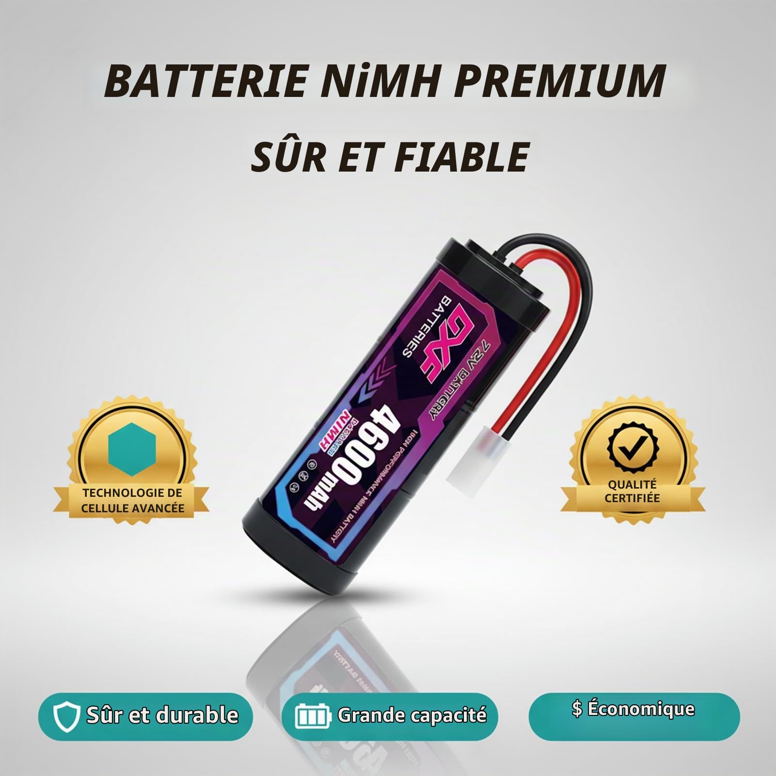 DXF Batterie RC 7,2V 4600mAh NiMH Pack de 2, Accu Rechargeable Connecteur Tamiya pour Voiture Télécommandée 1/10 Buggy Monster Truck, Compatible Bateau Avion Hélicoptère RC, sans Effet Mémoire