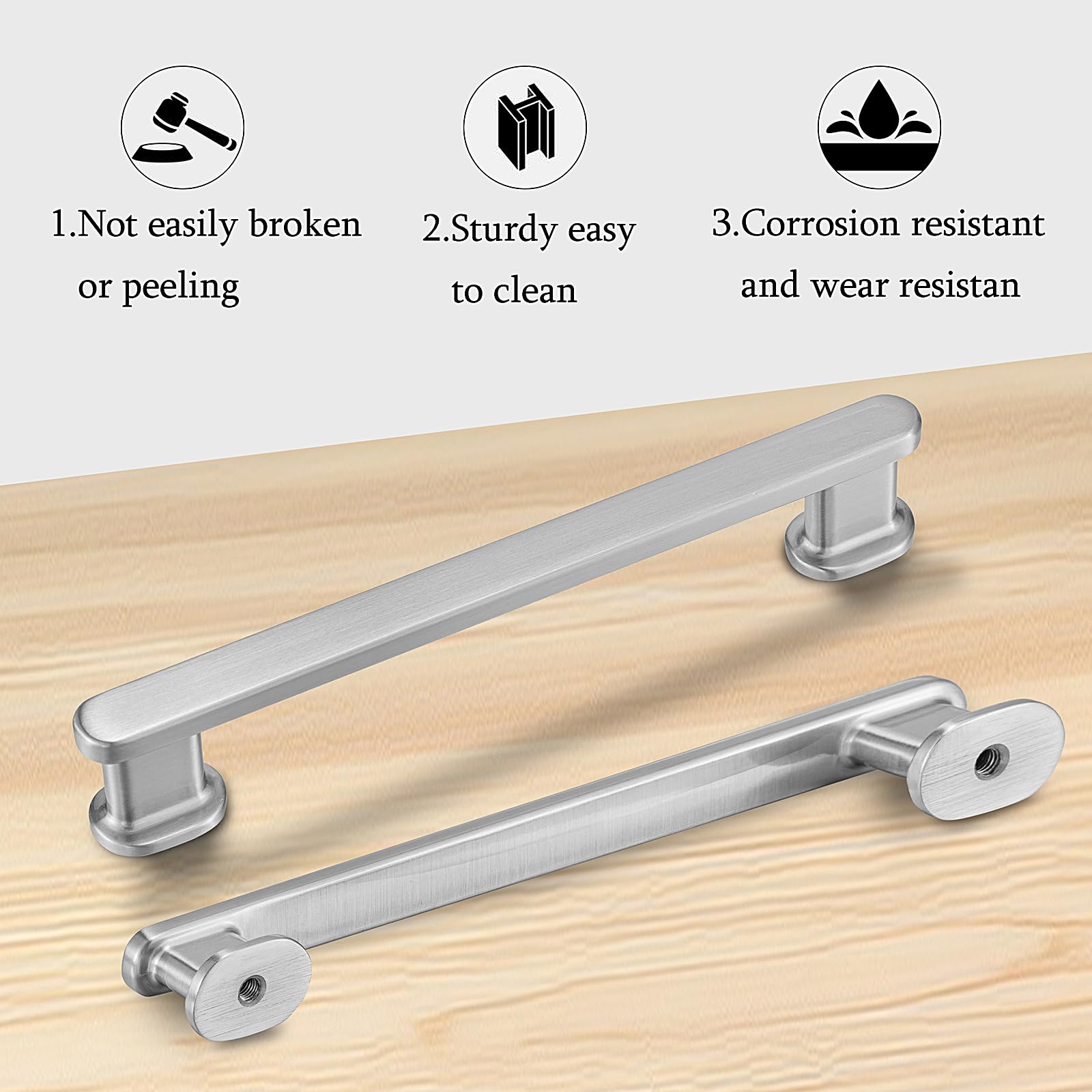 Paquete de 20 tiradores de gabinete de 6-1/4 pulgadas (160 mm) de aleación de aluminio sólido de níquel cepillado para muebles, cajones y cocina.