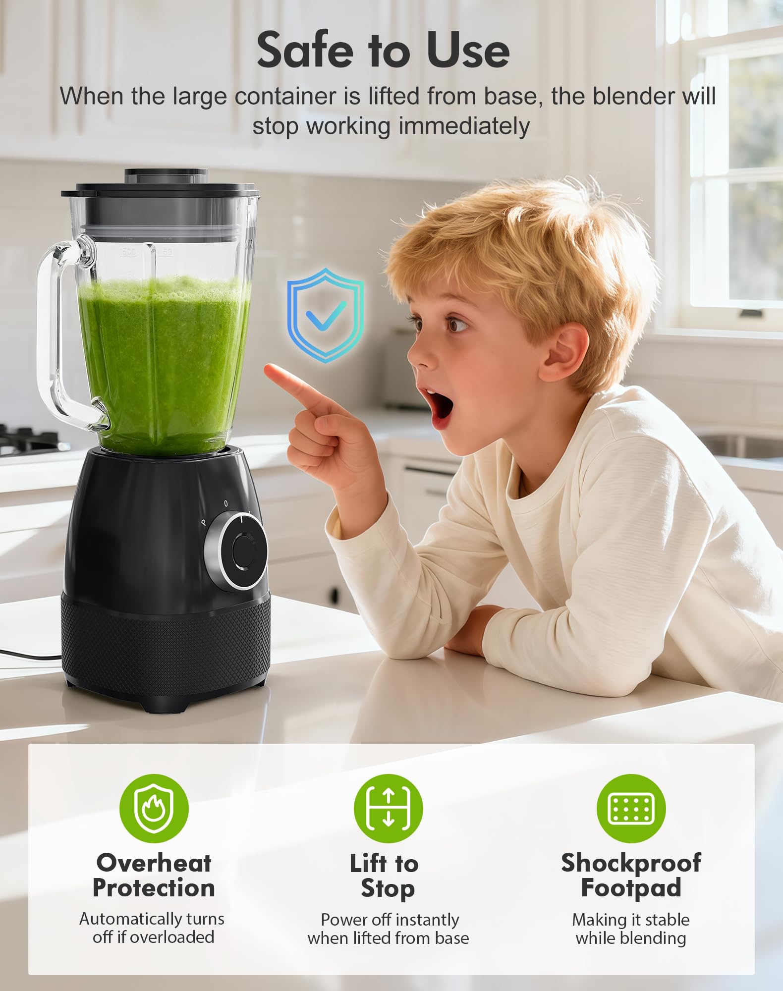 Blender, 1500 W, elektryczny smoothie blender z szklanym dzbankiem 1,5 l i przenośnymi butelkami 600 ml, regulowana prędkość, ostrze ze stali nierdzewnej do lodów, owoców, warzyw