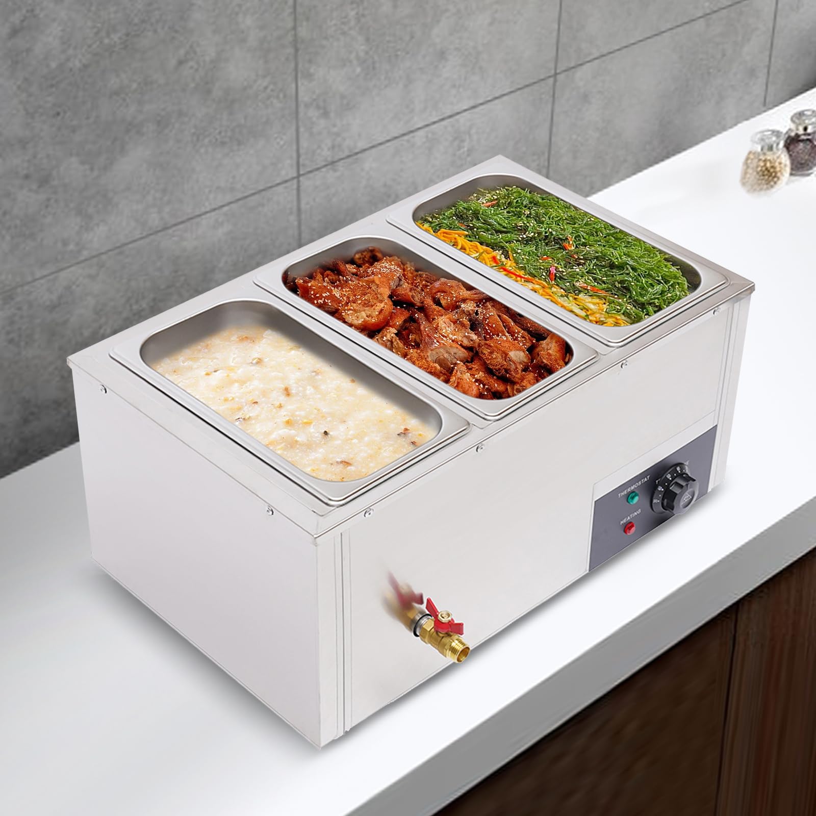 Riscaldatore per buffet, 850 W, elettrico con 3 contenitori per alimenti, in acciaio inox, utilizzabile come piastra riscaldante, per buffet, feste e cene in famiglia