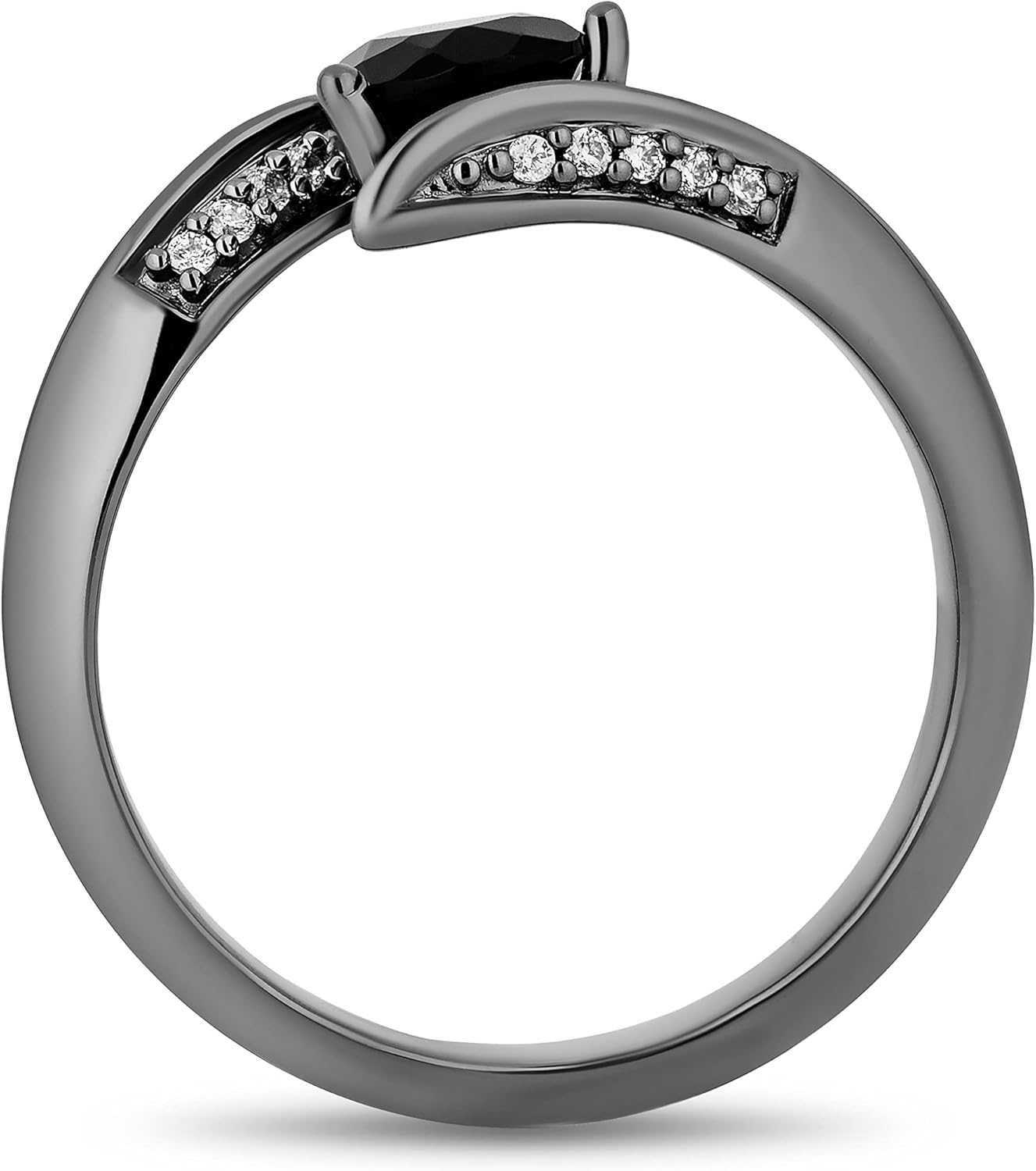 Jewelili Enchanted Disney Fine Jewelry Black Rhodium over Sterling Silver with 1/10 CTTW Diamond and Black Onyx Maleficent Ring