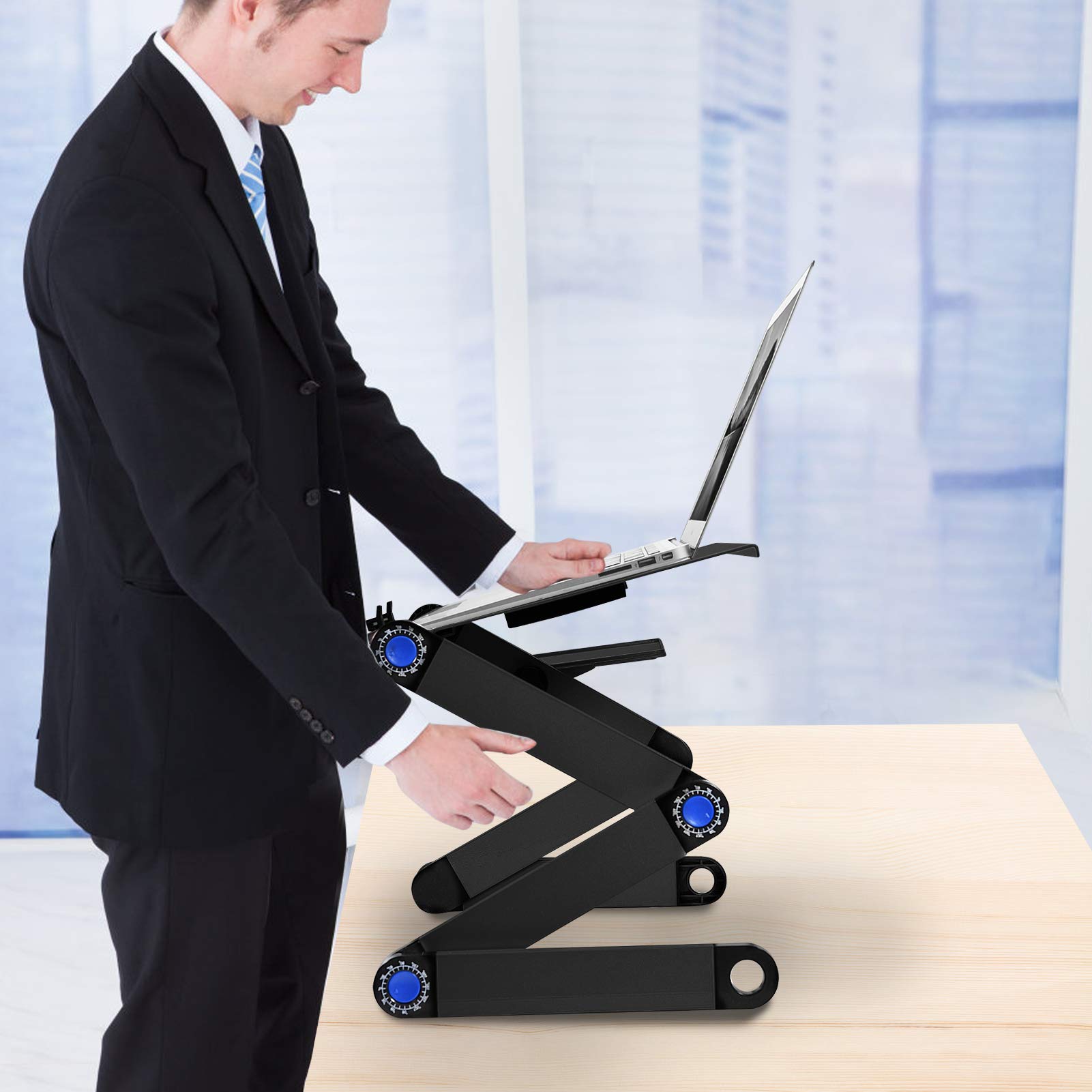 Soporte Ajustable para Computadora Portátil, Mesa de Cama Plegable con 2 Ventiladores de Enfriamiento y Bandeja para Mouse, Negro
