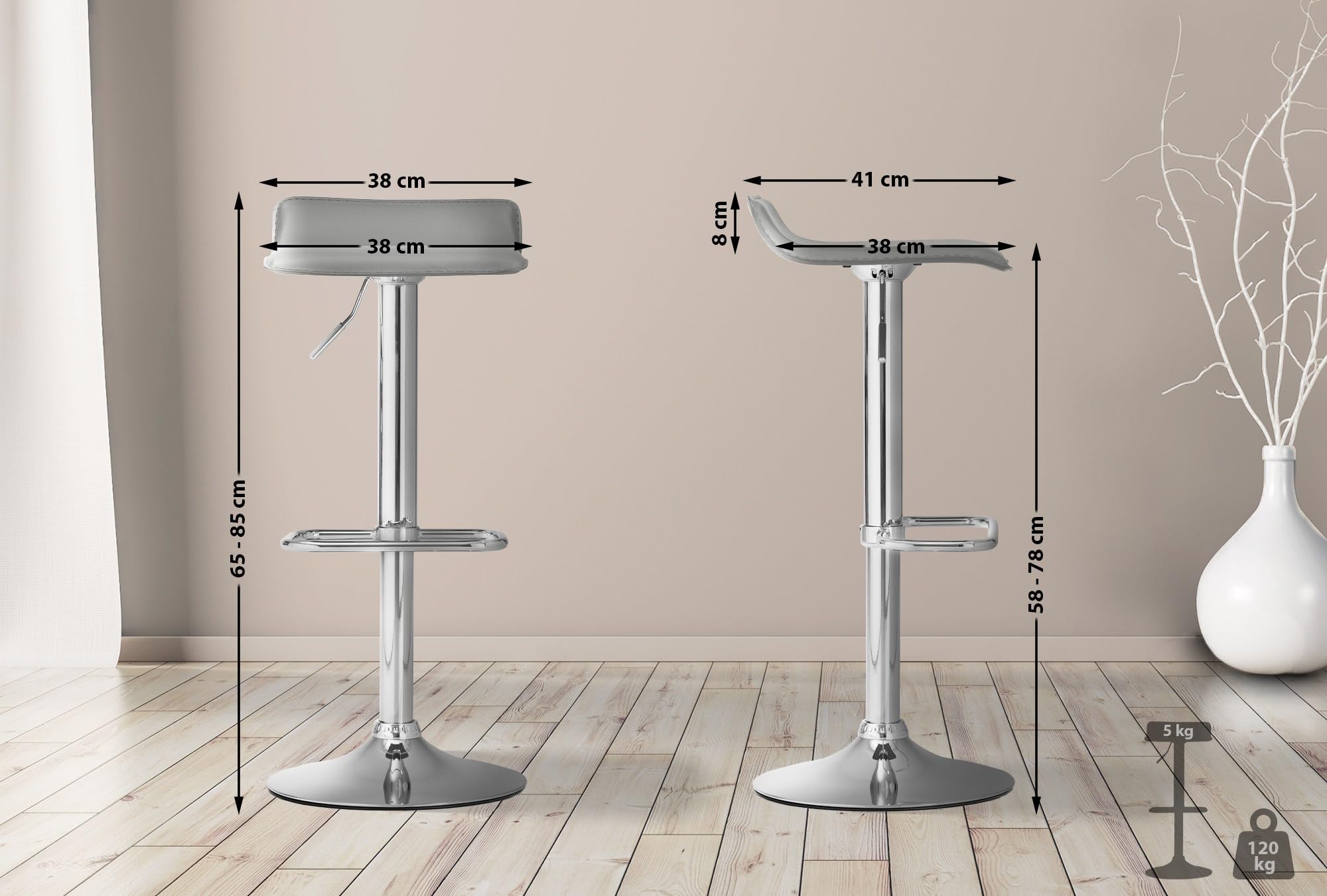 Tabouret De Bar Réglable Dyn Similicuir Crème - Chaise Pivotante Avec Repose-Pieds Et Piétement Chromé