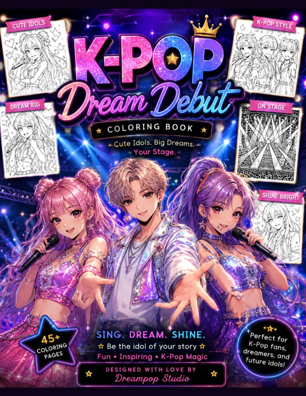 kpop dream debut: a cut idol journey coloring book
