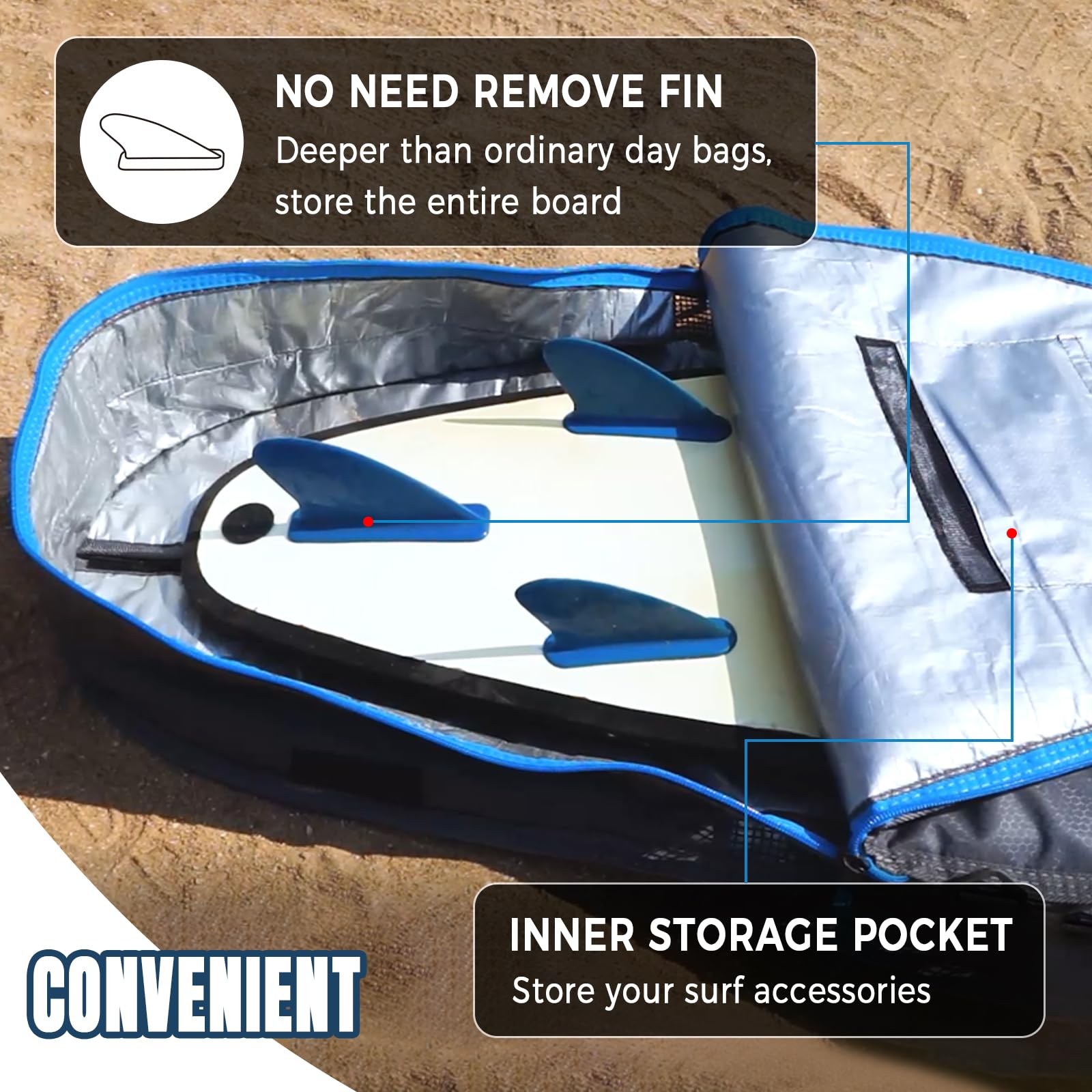 Surfboard Bag Day Shortboard und Longboard Cover verschleißfest und leicht - Größe 6'0, 6'6, 7'0, 7'6, 8'0, 8'6, 9'2, 9'6, 10'0