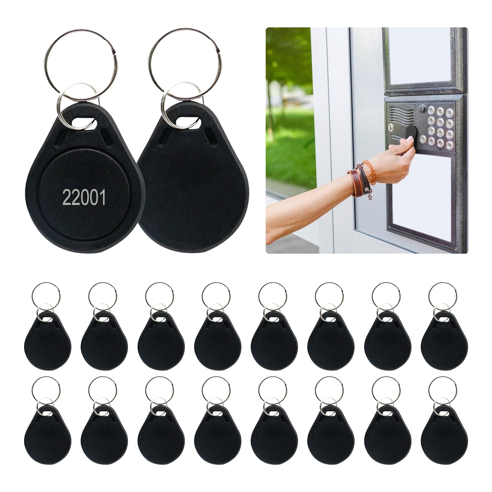 50pcs RFID Key Fobs Writable, Thin 26 Bit Proximity Key Fobs Fit for Prox Key ISO-Prox 1346 1386 1326 H10301 Format Readers, Works with The Vast Majority of Access Control Systems Black (50pcs)