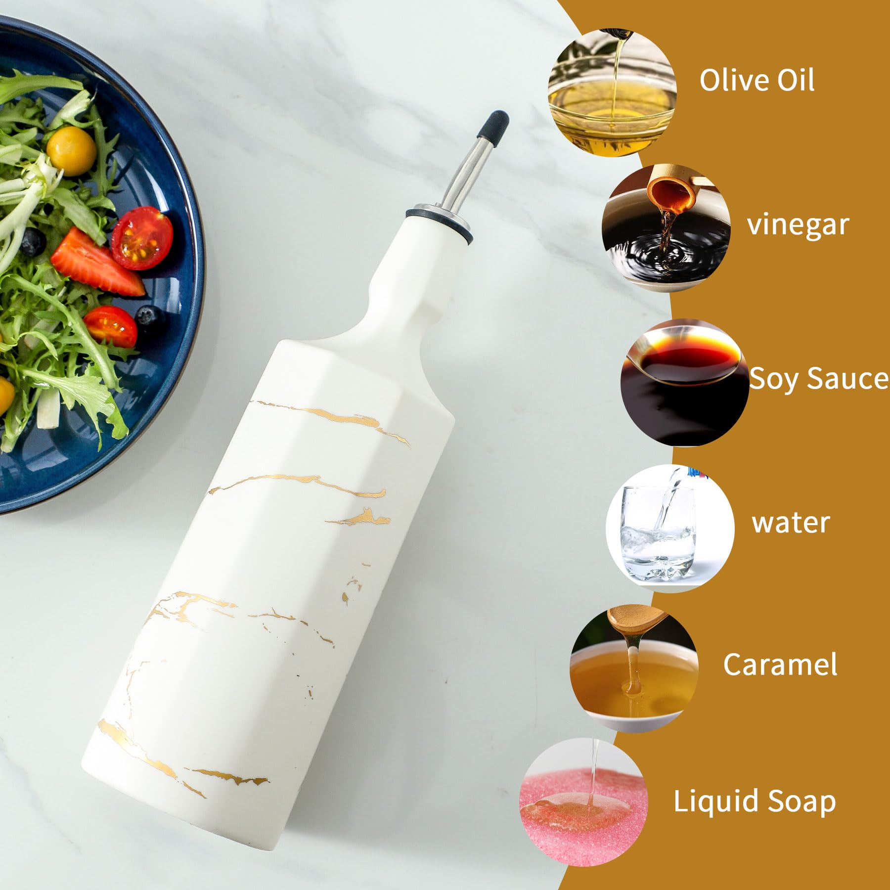 Botella dispensadora de aceite de oliva de cerámica, botella dispensadora de aceite blanco para cocina, gran capacidad, dispensador de botellas de aceite y vinagre de 26 onzas