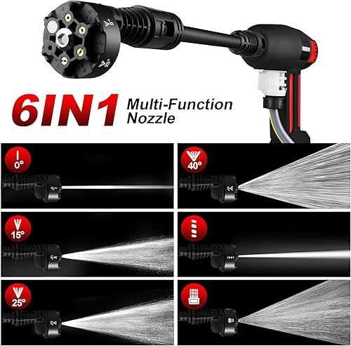 Miniatura 7 de Lavadora a presión inalámbrica, lavadora a presión portátil de 2000 PSI MAX con motor sin escobillas, batería de 5.0 Ah, pantalla táctil LCD de