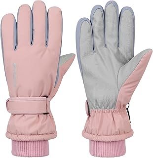 Guantes de esquí para mujer, guantes de nieve cálidos, impermeables, bolsillos para pantalla táctil, guantes de invierno para exteriores, color rosa, talla única