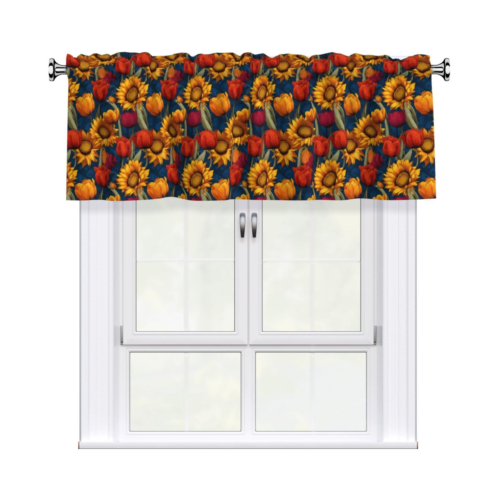 Woshuwo Tulip Flowers Sunflowers Valances For Windows Rod Pocket Window Treatment Short Curtains For Kitchen Living Room Bedroom Decor 54x18in