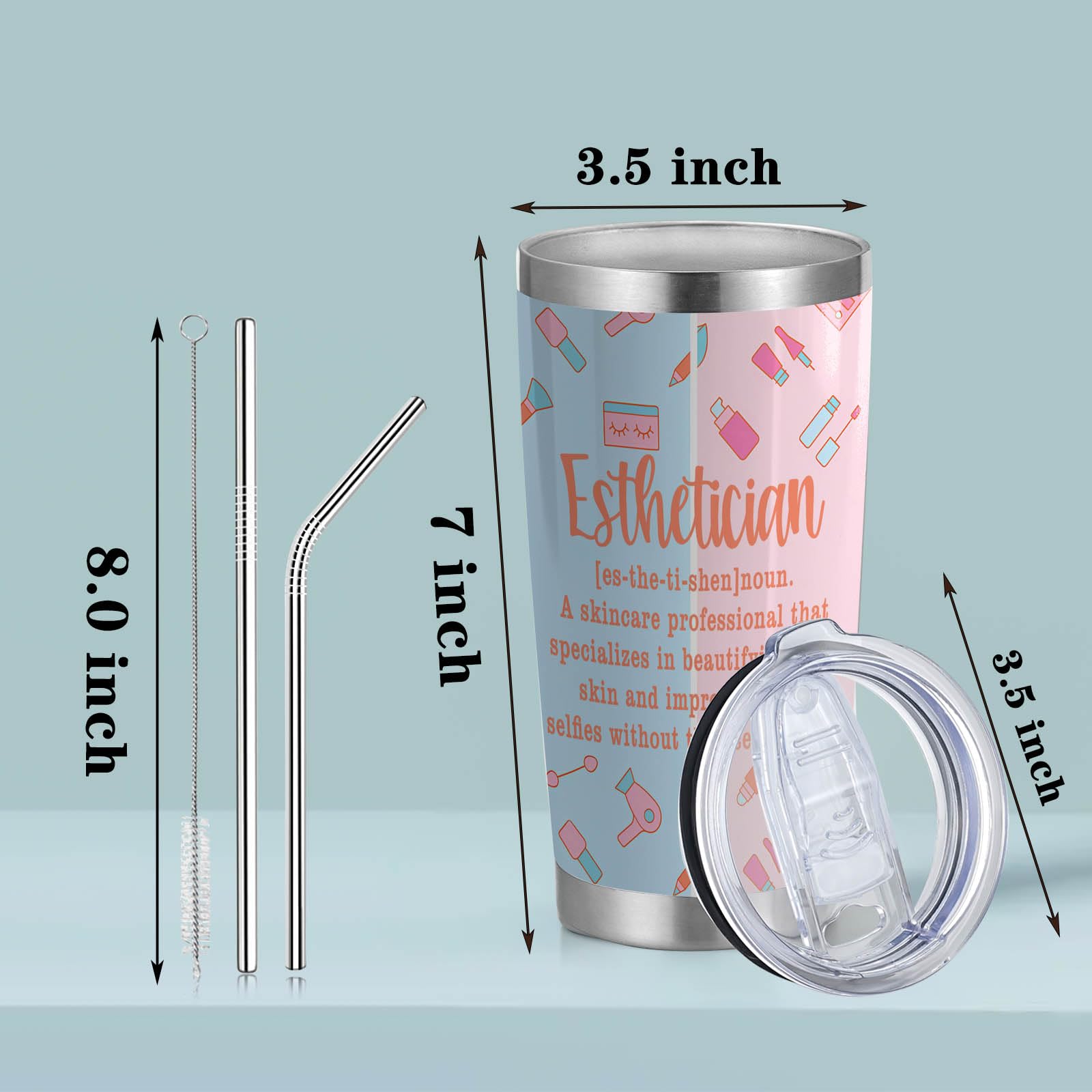 Esthetician Gift Beautician 20oz Stainless Steel Tumbler with Lid and Straw Beauty Artist Gifts (Esthetician Definition)