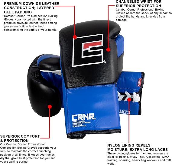 Combat Corners Pro Competition Boxing Gloves, Small, Blue