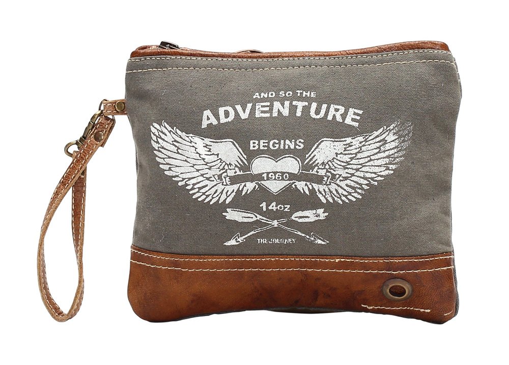 Myra BagAdventure Begins Upcycled Canvas Wristlet Bag S-1020