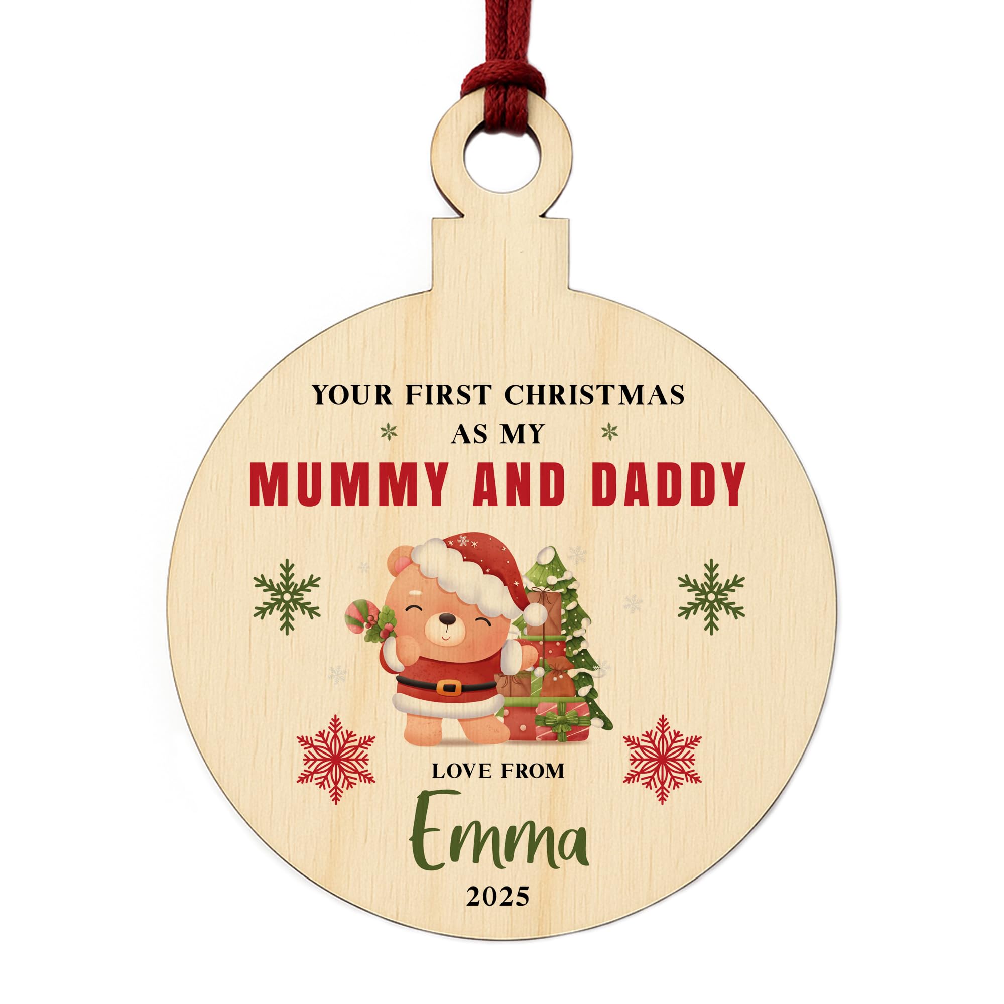 Red Ocean Personalised Your First Christmas As My Mummy And Daddy Wooden Bauble From Baby Girl Baby Boy Christmas For Mummy Daddy Keepsake